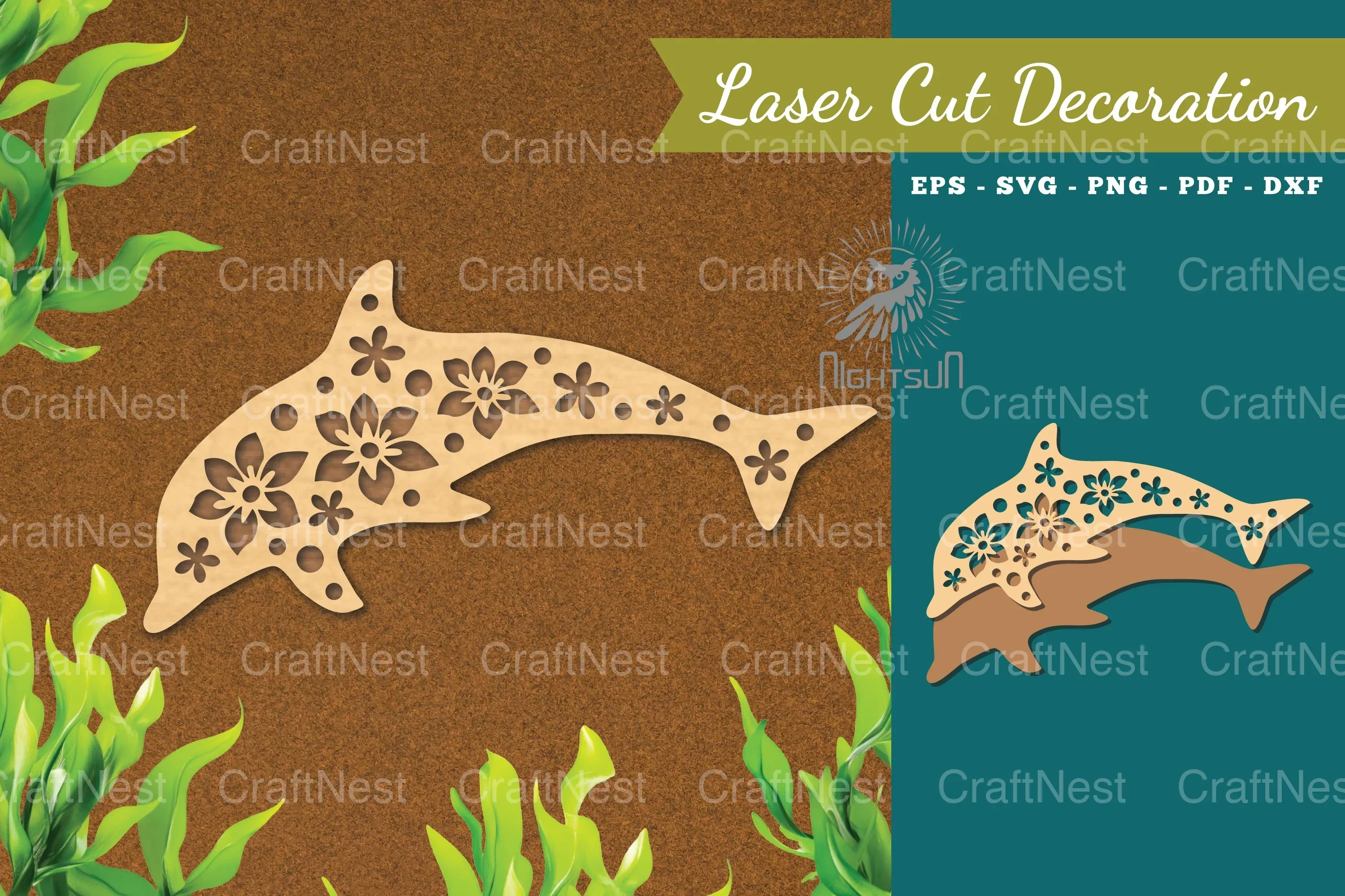Floral Dolphin Laser Cut Decoration Clipart Bundle