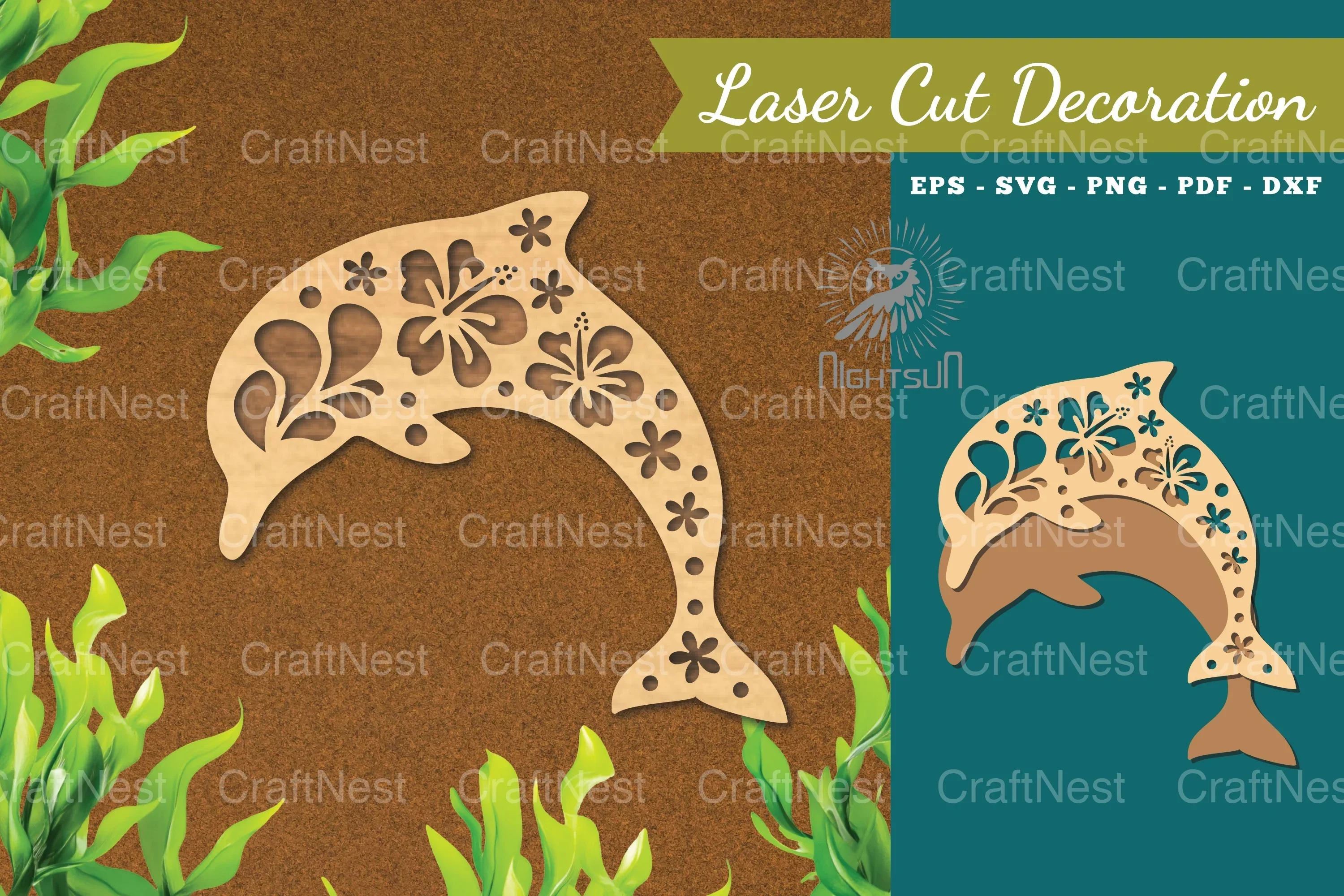 Floral Dolphin Laser Cut Decoration Clipart Bundle