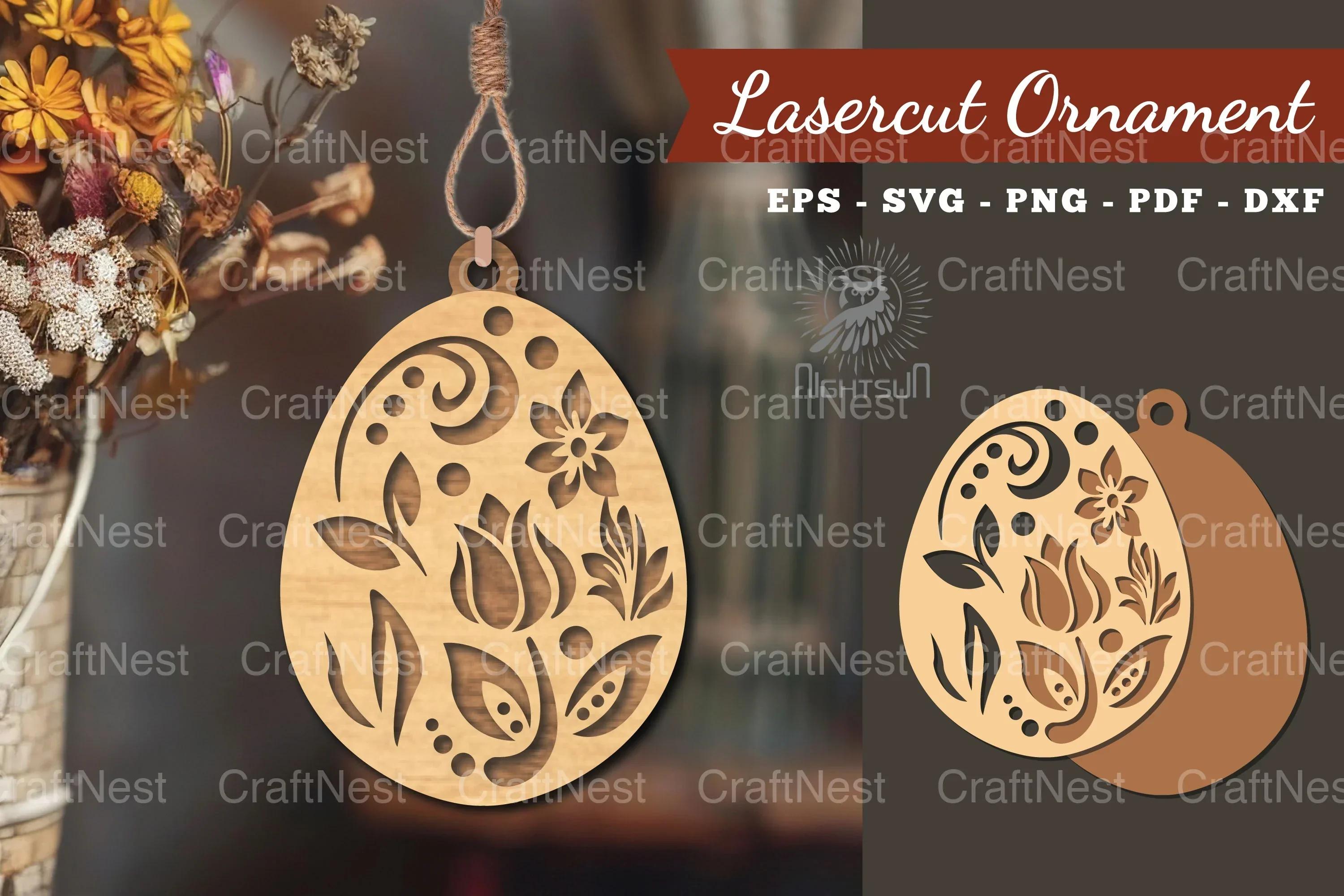 Floral Egg Laser Cut Ornament Clipart Bundle