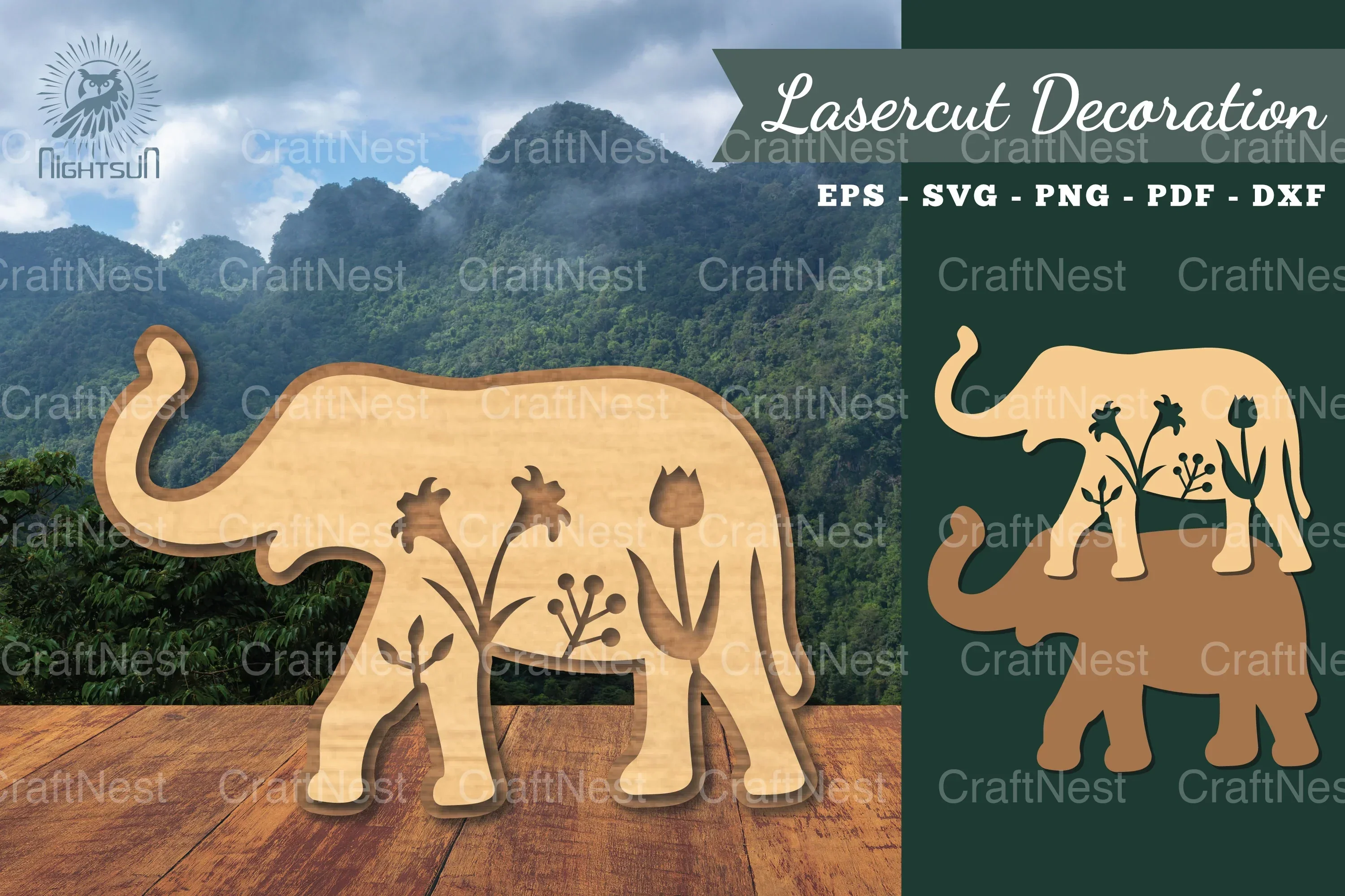 Floral Elephant Laser Cut Decoration Clipart Bundle