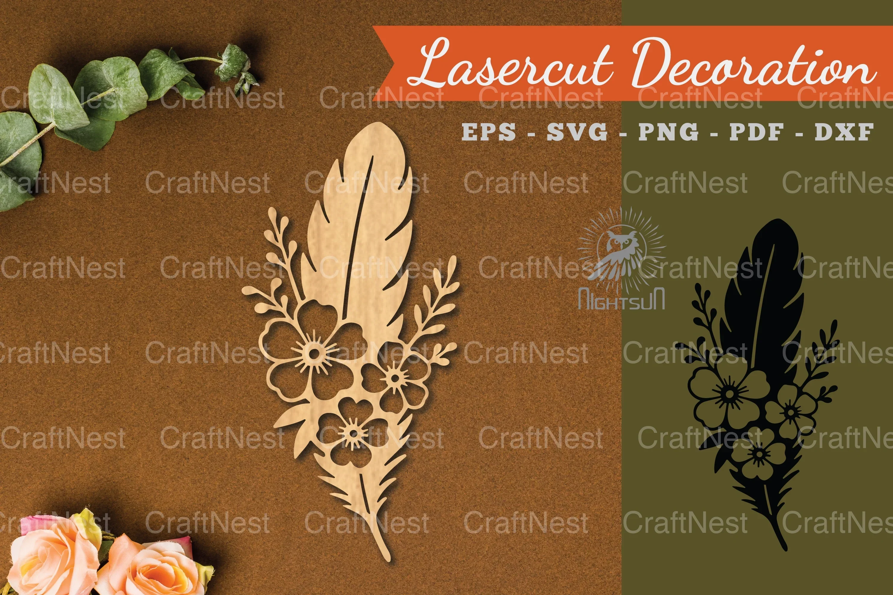 Floral Feather Lasercut Decoration Clipart Bundle
