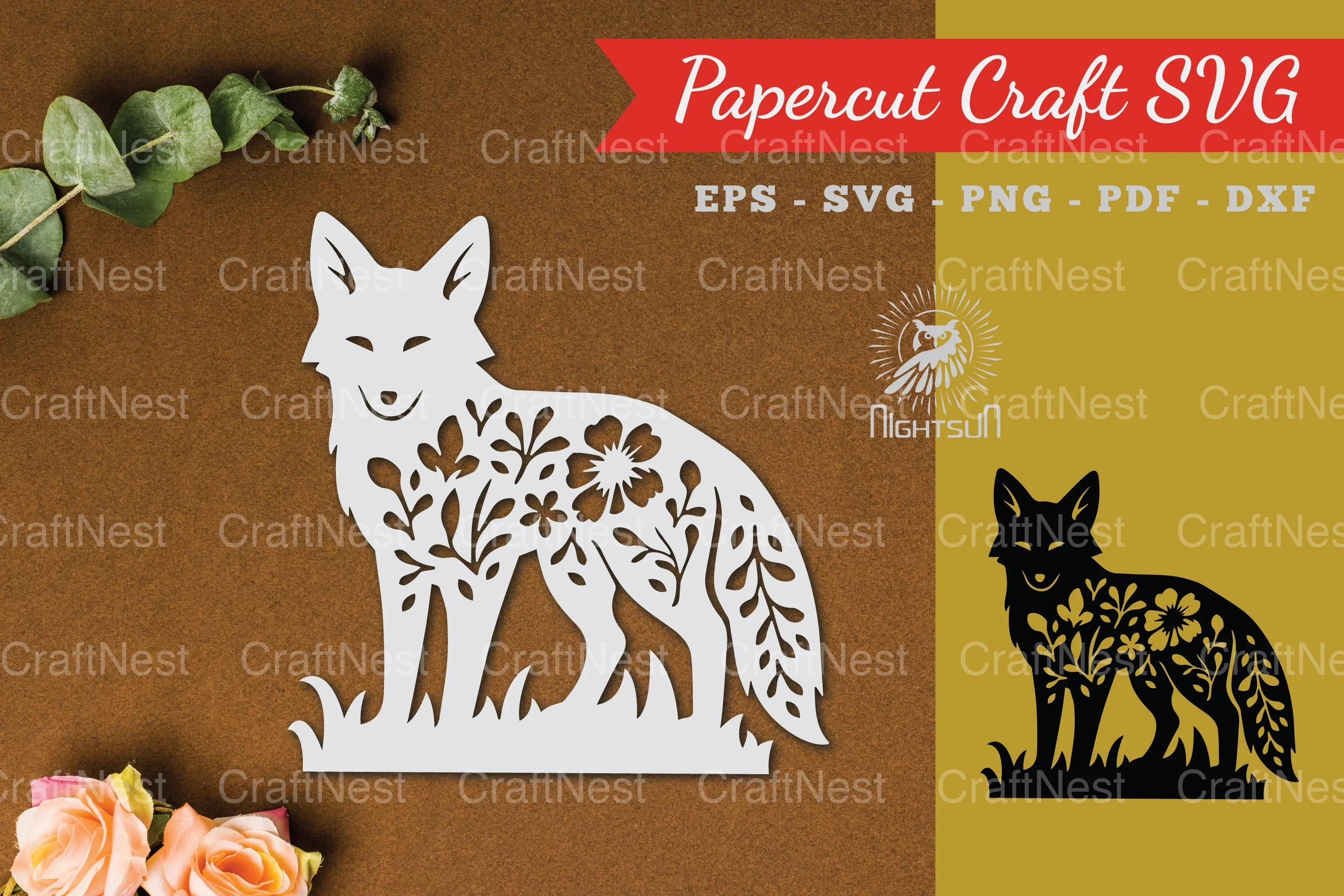 Floral Fox Paper Cut Clipart Bundle