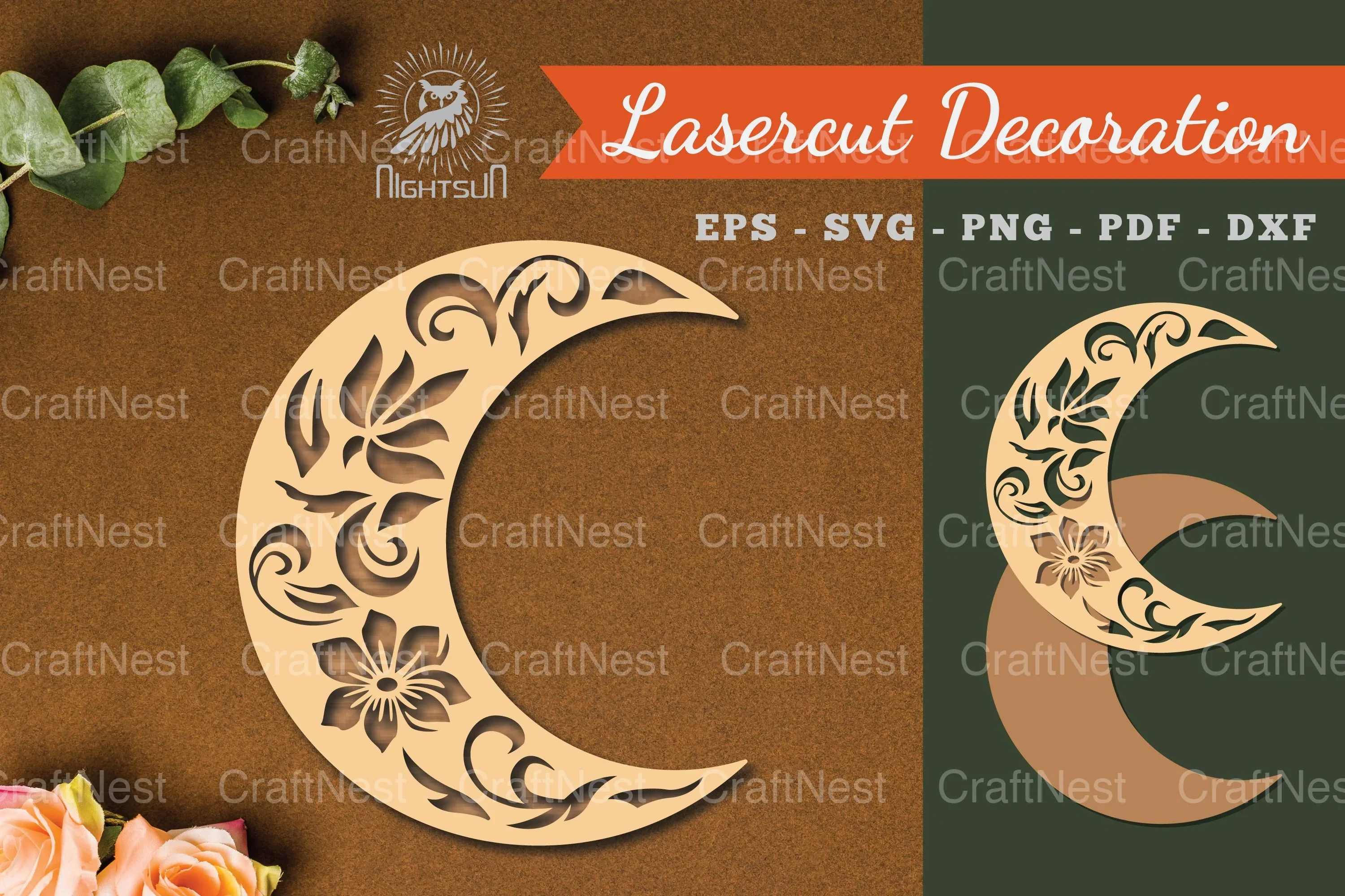 Floral Moon Laser Cut Decoration Clipart Bundle