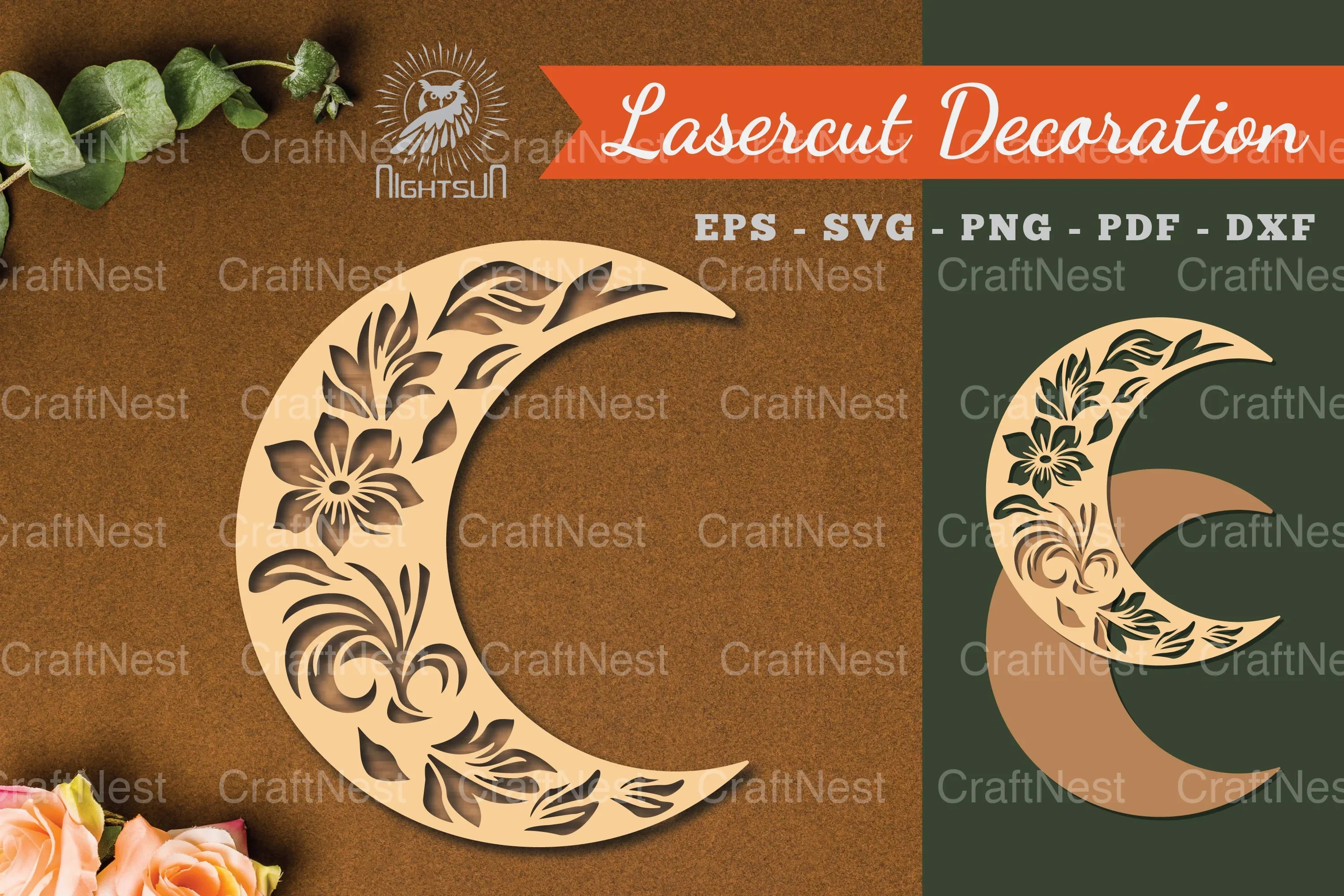 Floral Moon Laser Cut Decoration Clipart Bundle