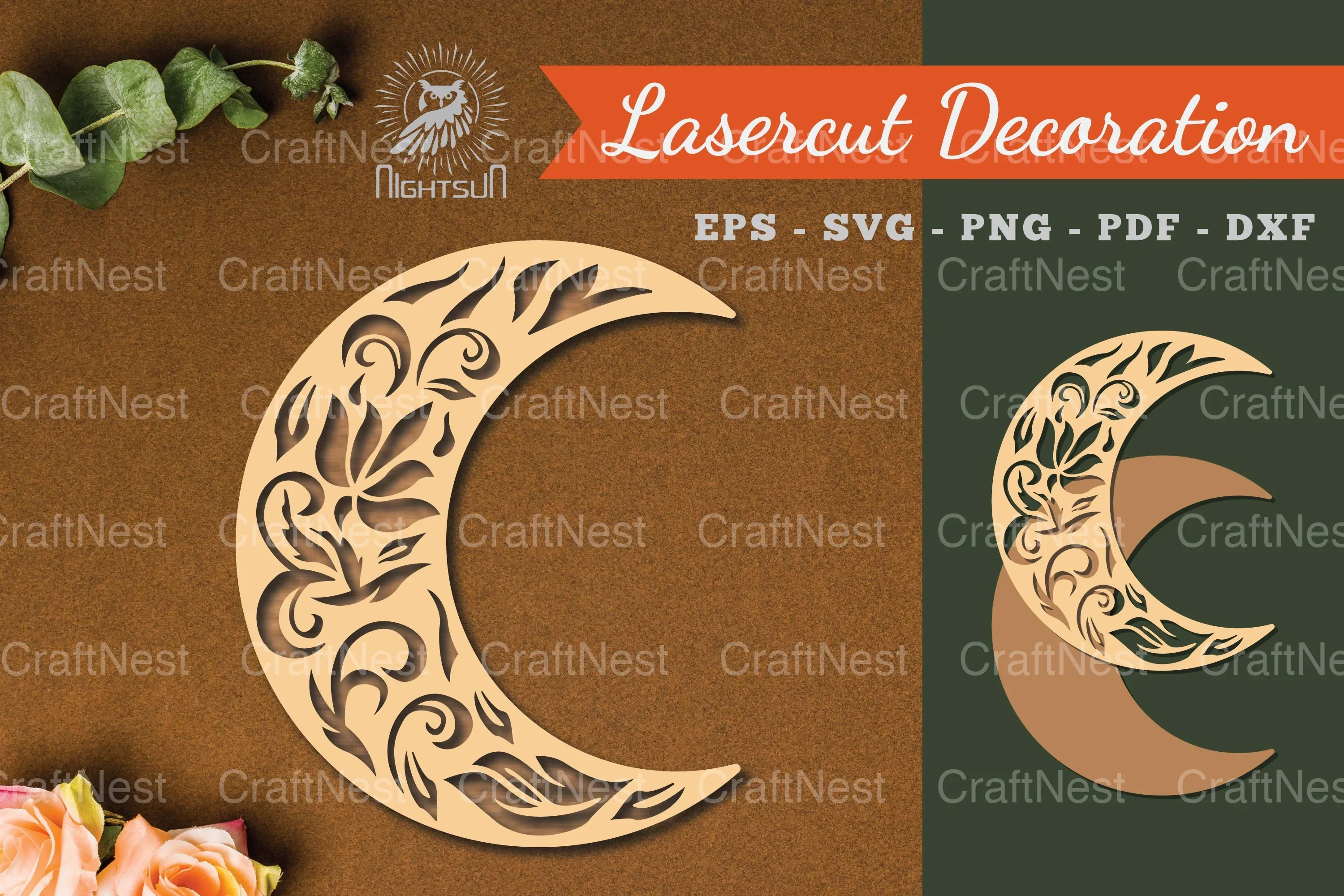Floral Moon Laser Cut Decoration Clipart Bundle