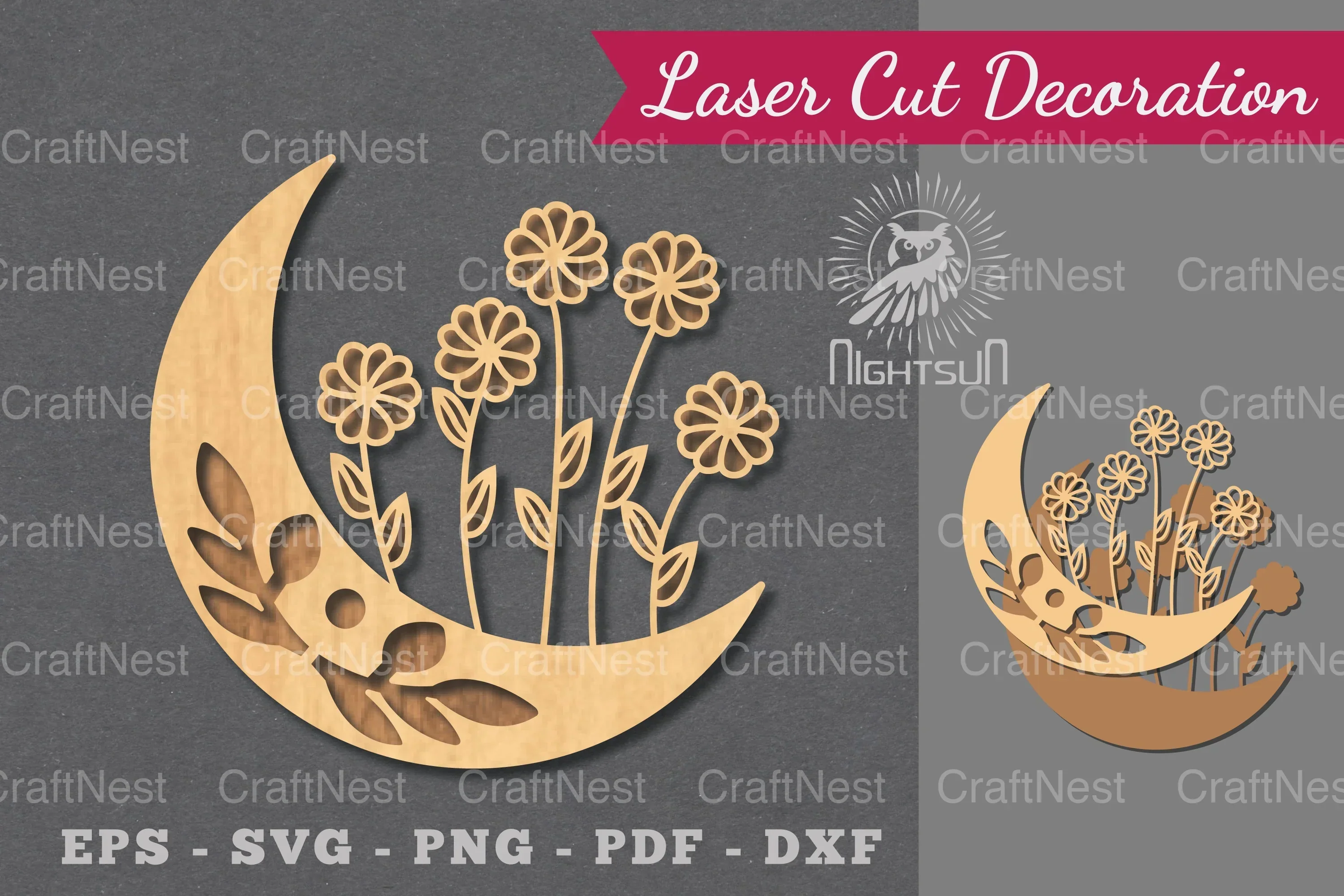 Floral Moon Laser Cut Decoration Clipart Bundle