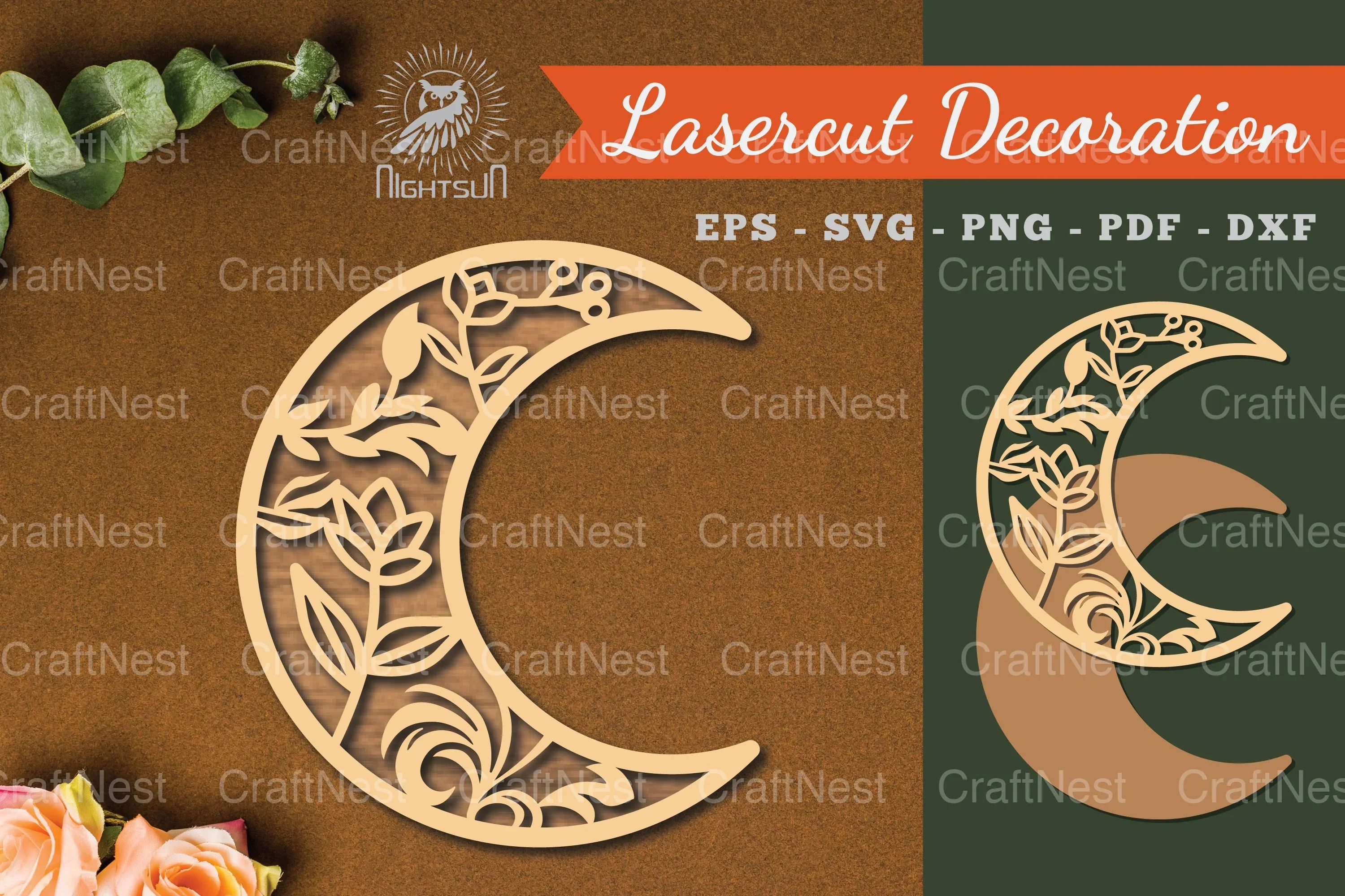 Floral Moon Laser Cut Decoration Clipart Bundle