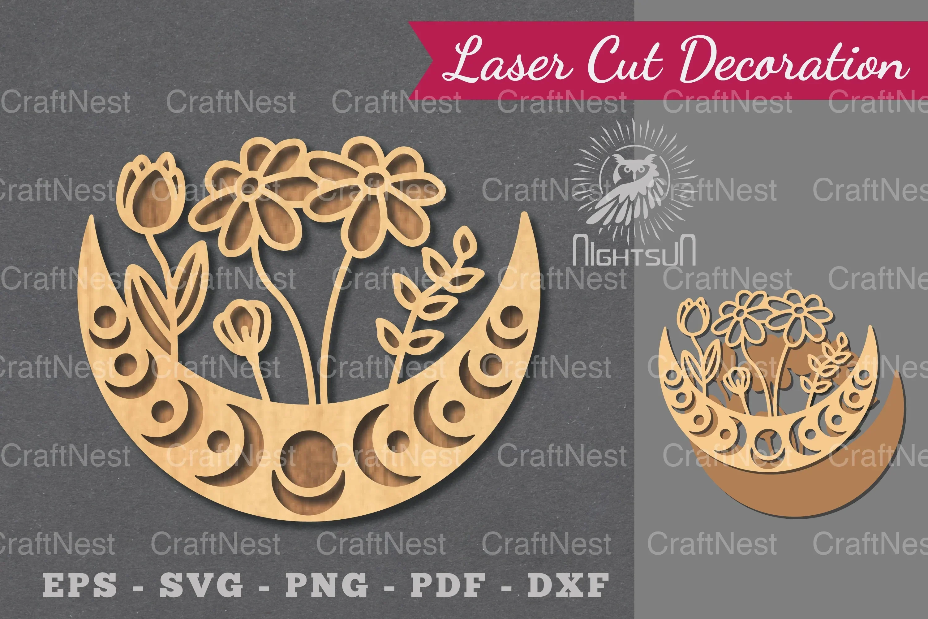 Floral Moon Laser Cut Decoration Clipart Bundle