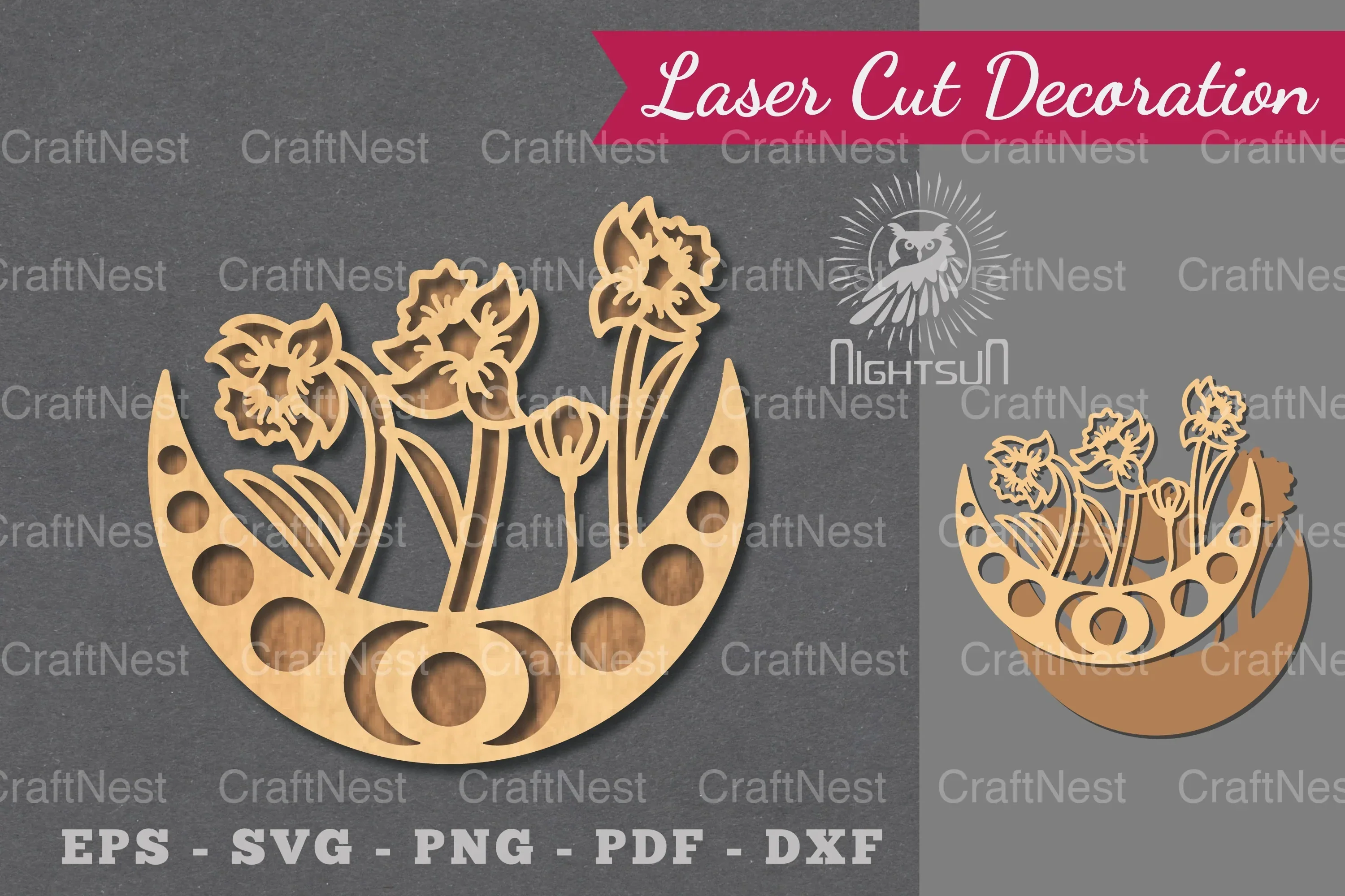 Floral Moon Laser Cut Decoration Clipart Bundle