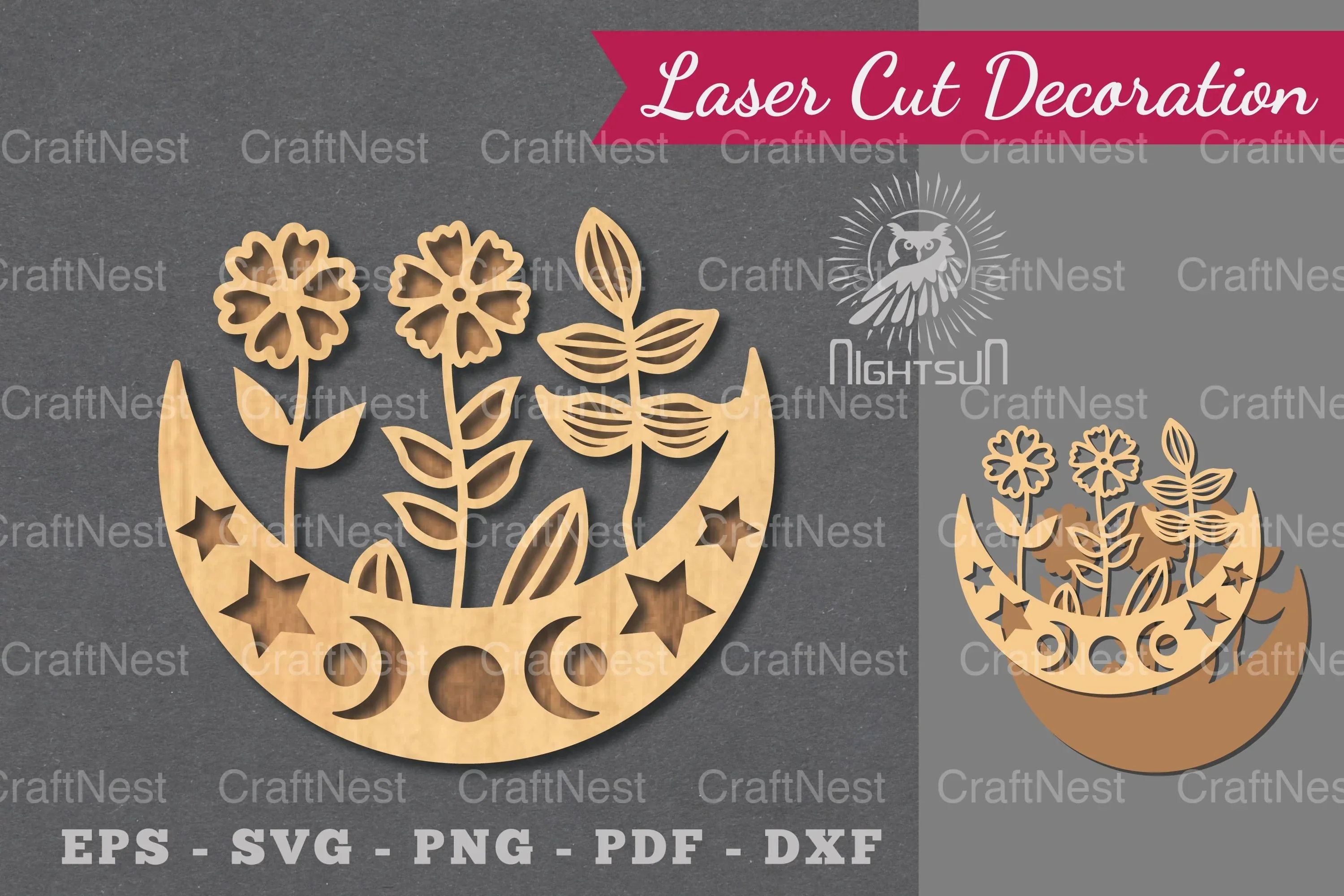 Floral Moon Laser Cut Decoration Clipart Bundle