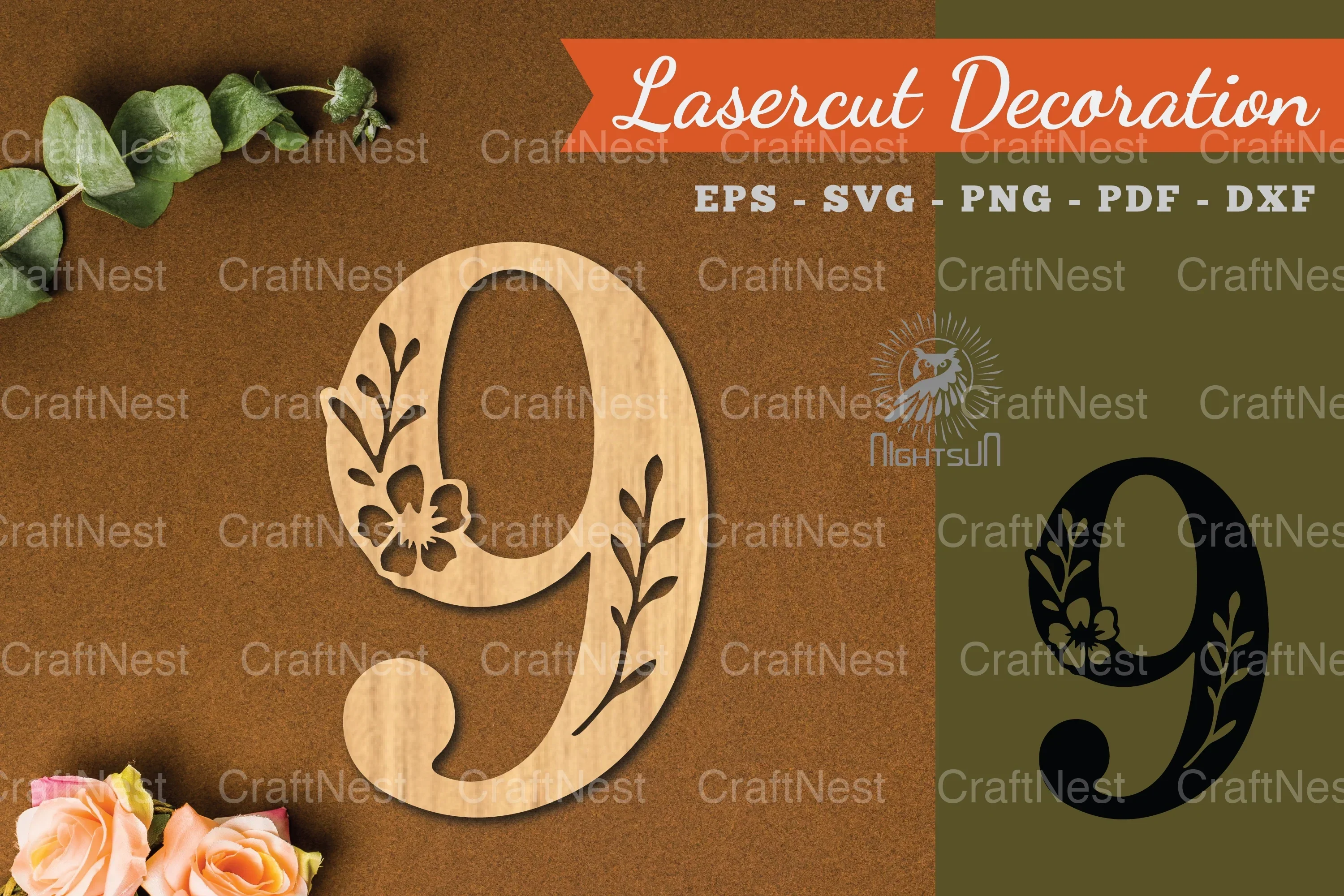 Floral Number Nine Lasercut Decoration Clipart Bundle