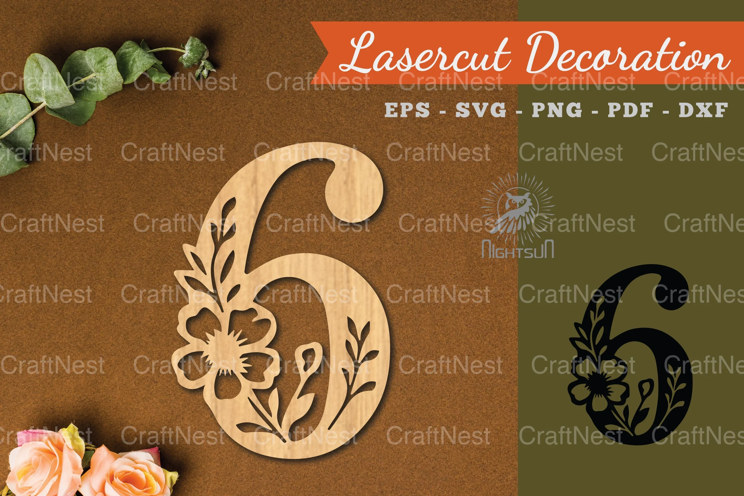 Floral Number Six Lasercut Decoration Clipart Bundle