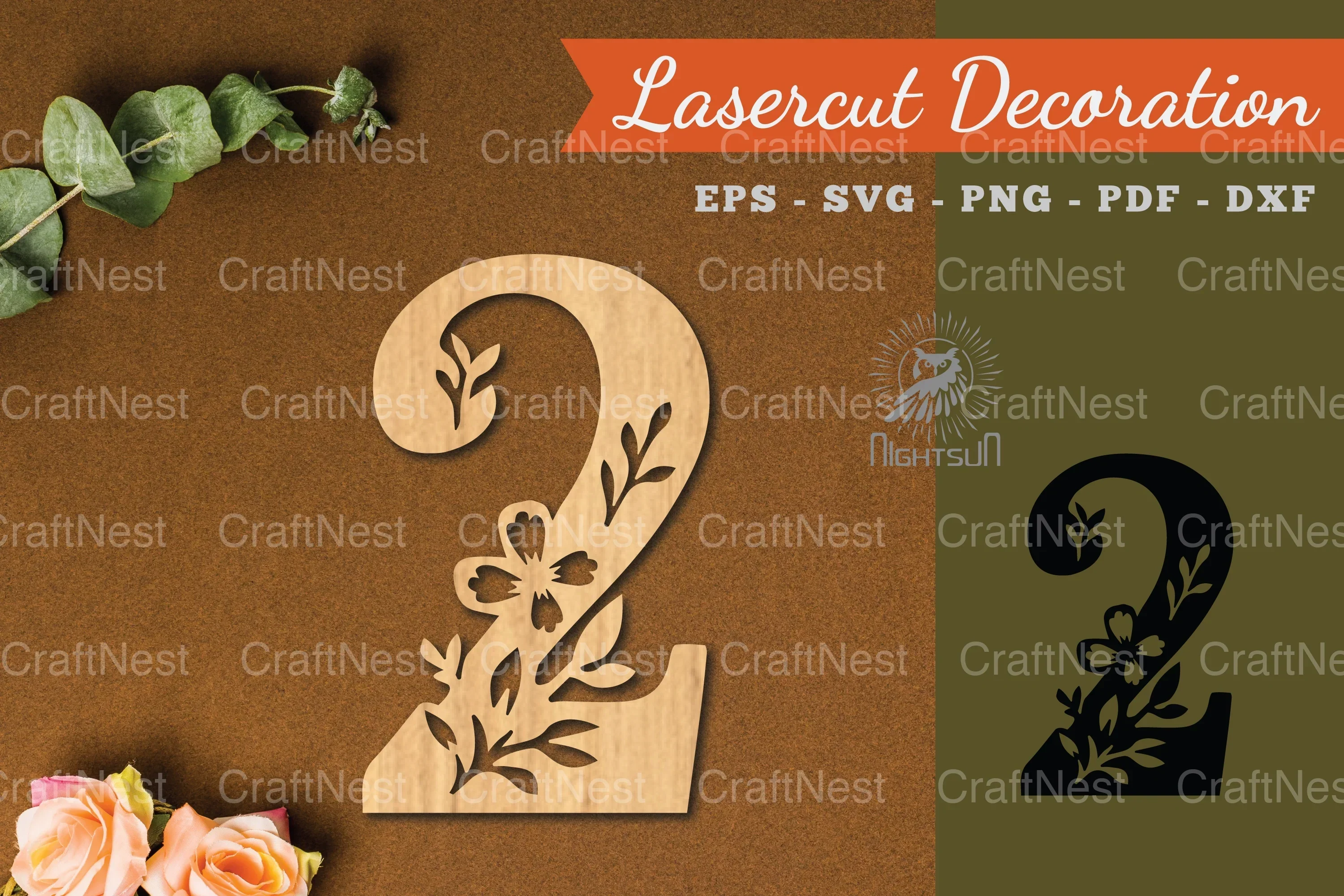 Floral Number Two Lasercut Decoration Clipart Bundle