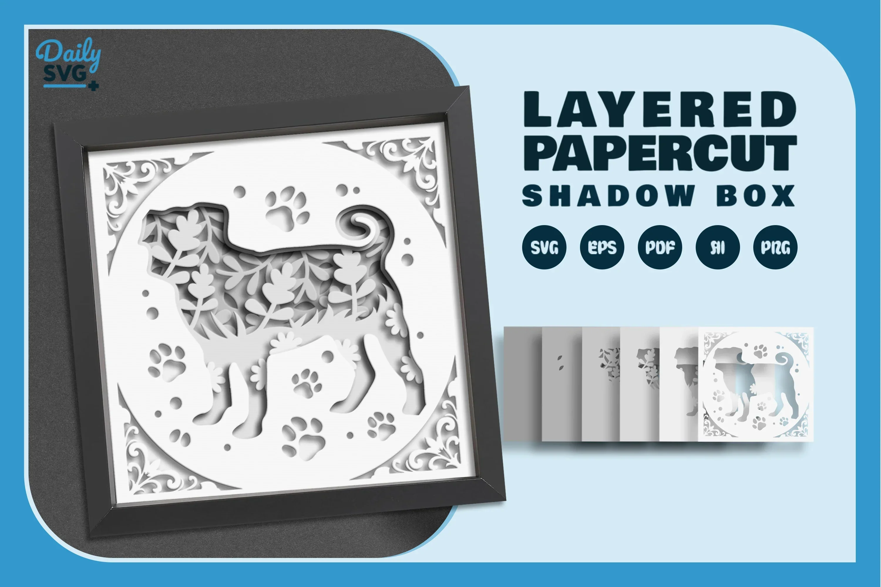 Floral Papercut Pitbull SVG Bundle - Image 2
