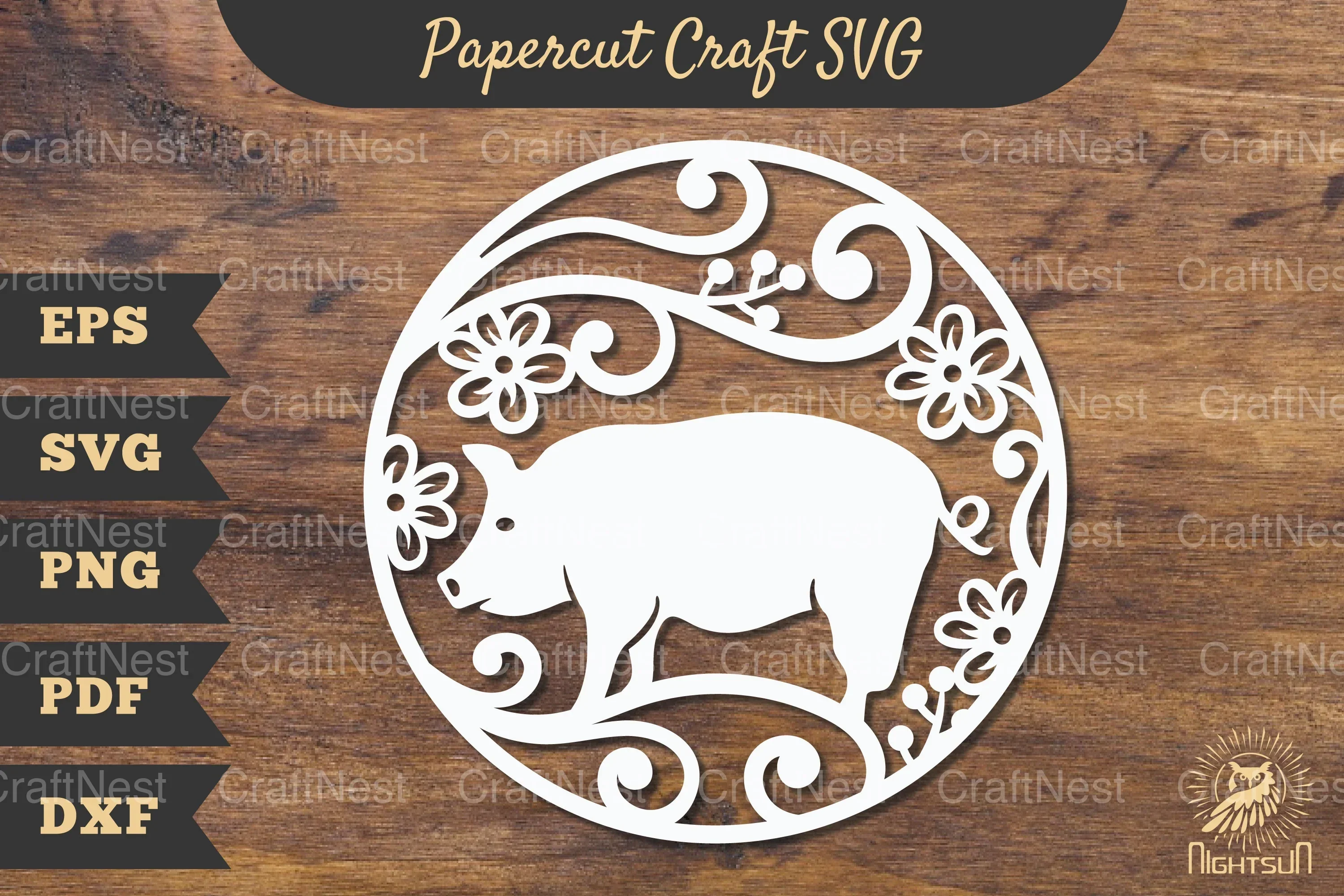 Floral Pig Papercut Craft Clipart Bundle