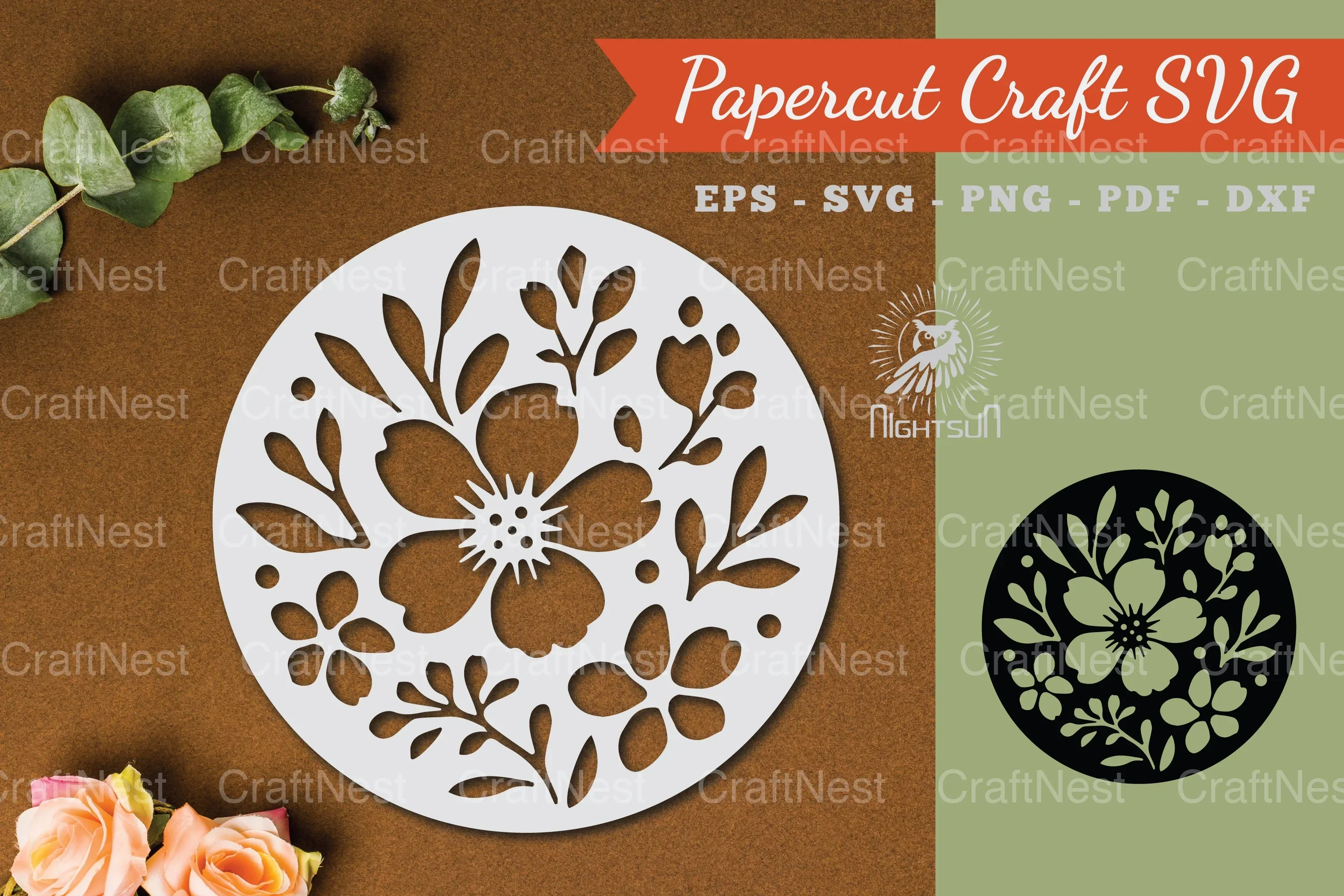 Floral Round Paper Cut Clipart Bundle