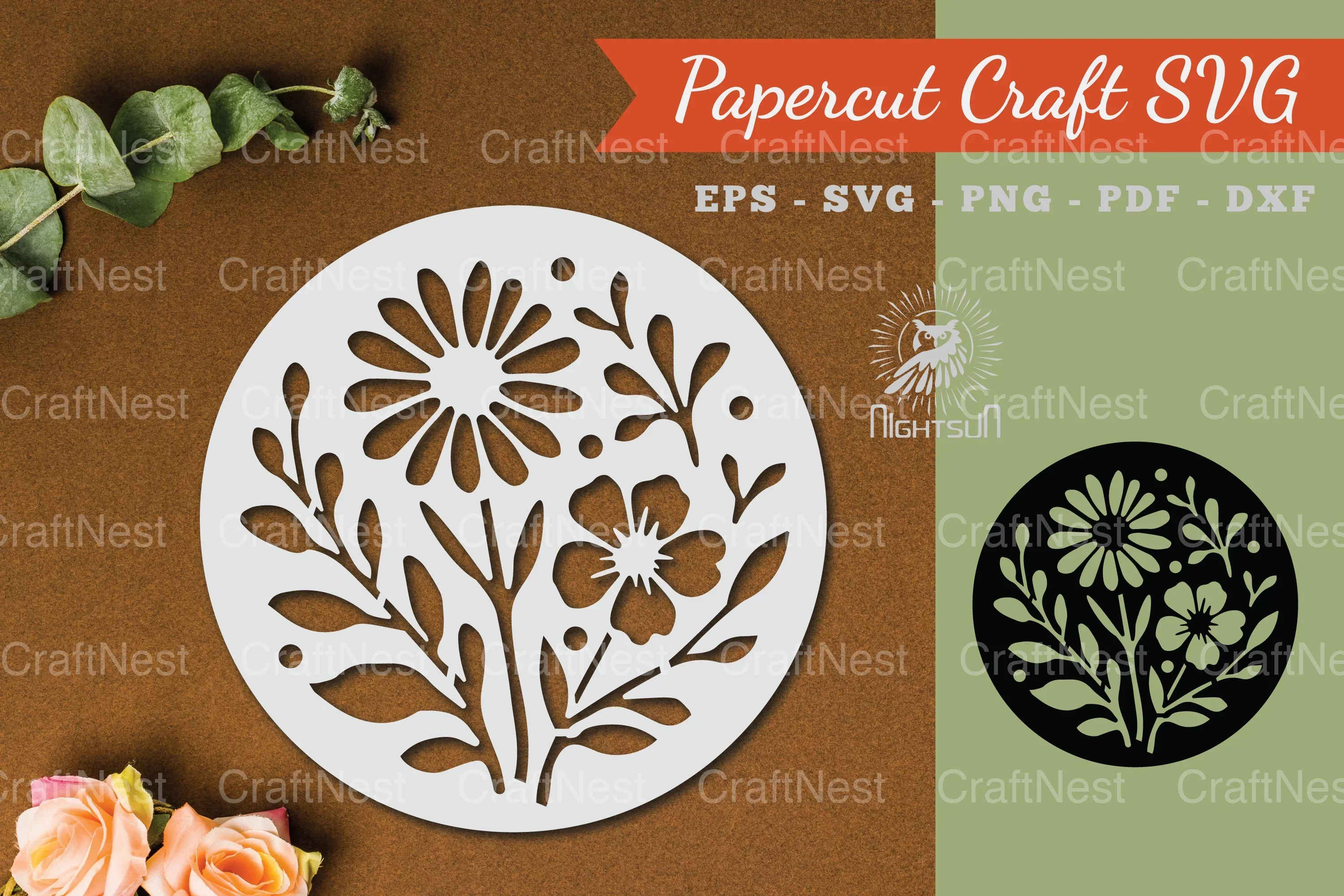 Floral Round Paper Cut Clipart Bundle