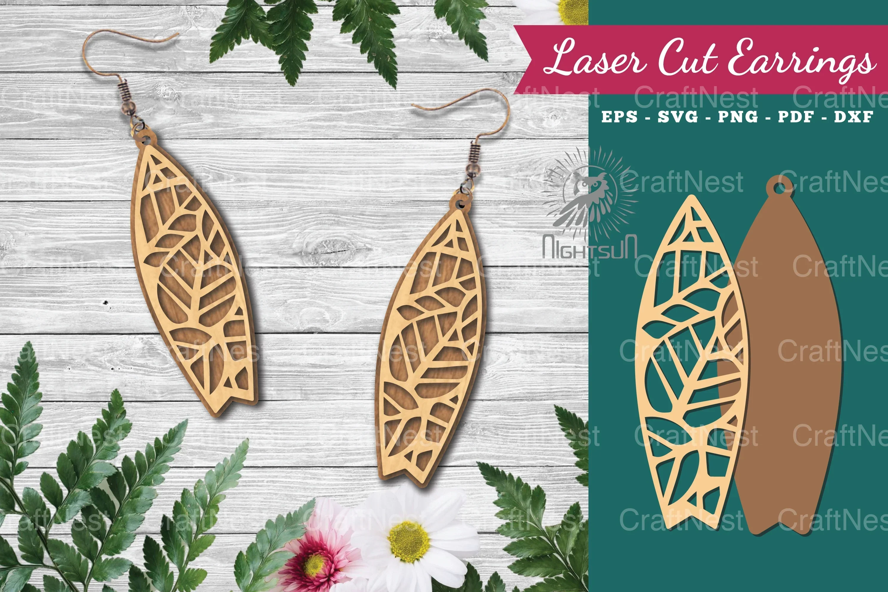 Floral Surfboard Laser Cut Earrings Design Bundle