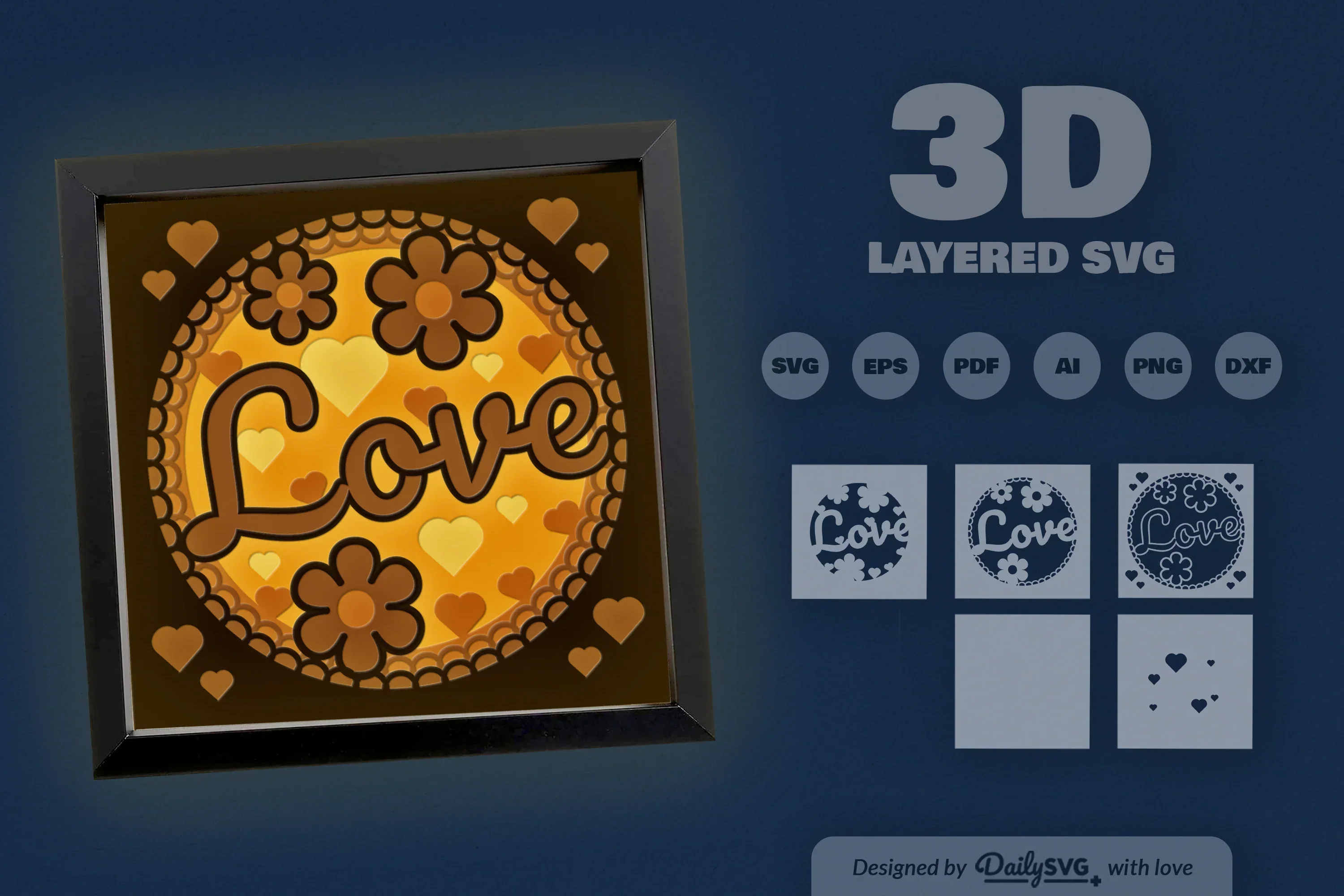 Floral Valentine Love Papercut SVG Bundle - Image 3
