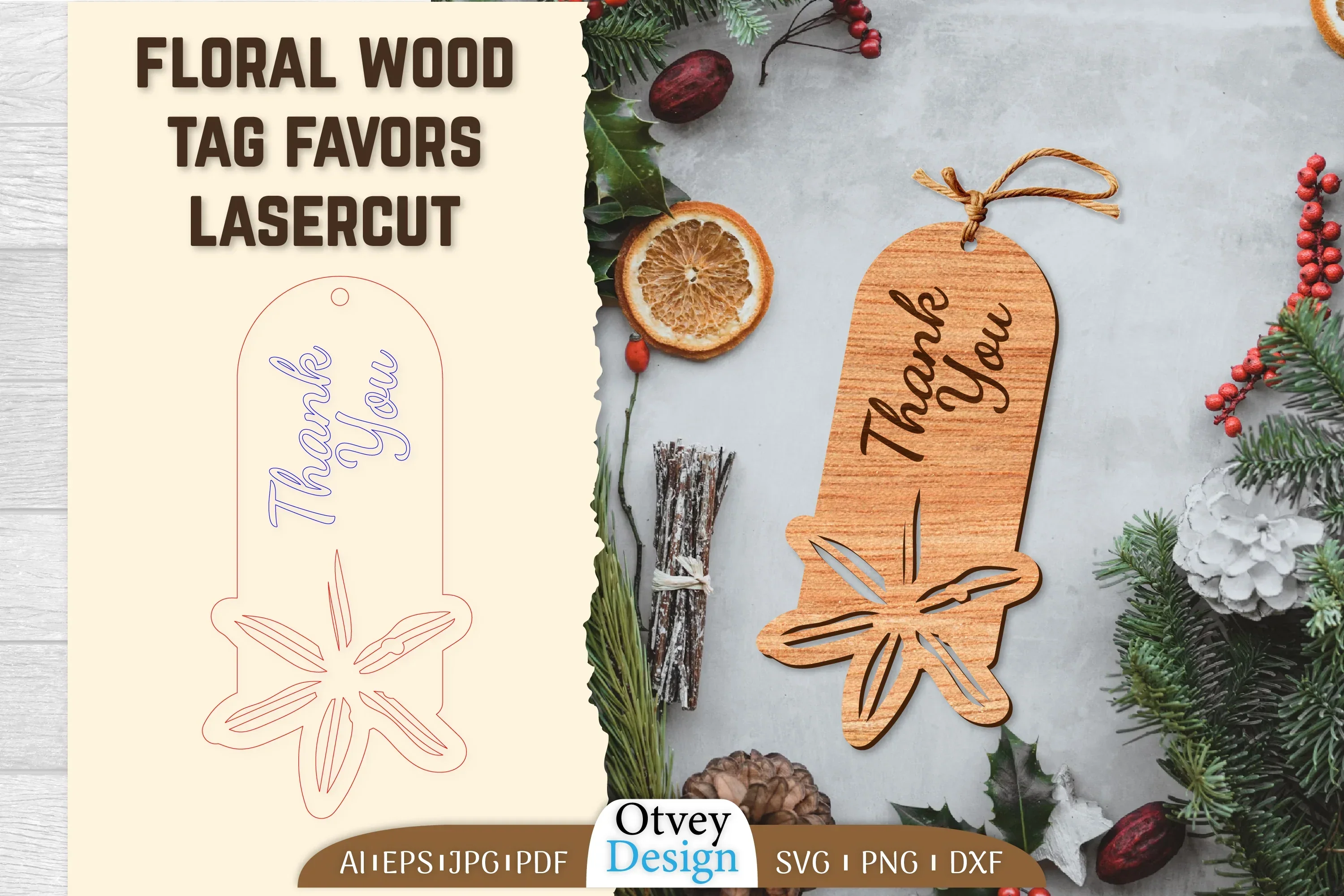Floral Wood Tag Favors Lasercut SVG Bundle