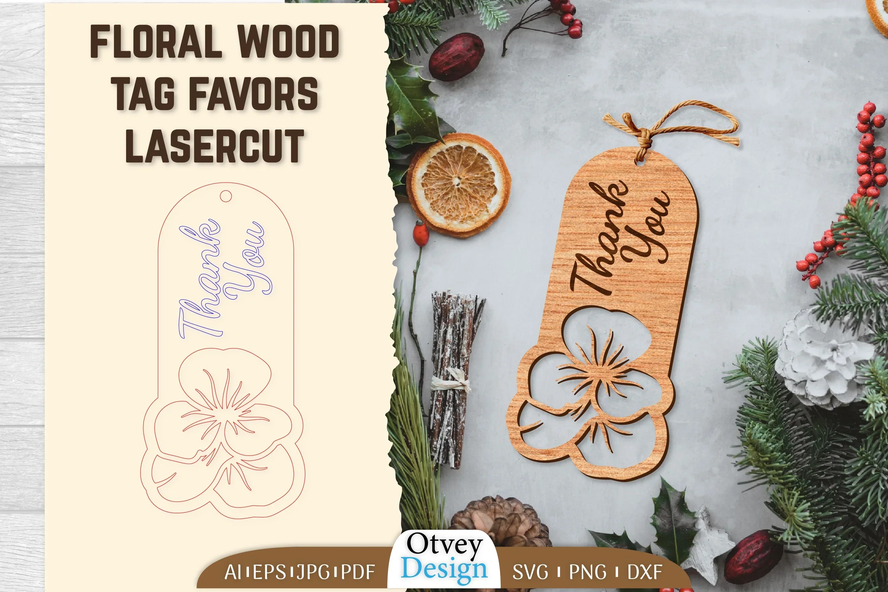 Floral Wood Tag Favors Lasercut SVG Bundle