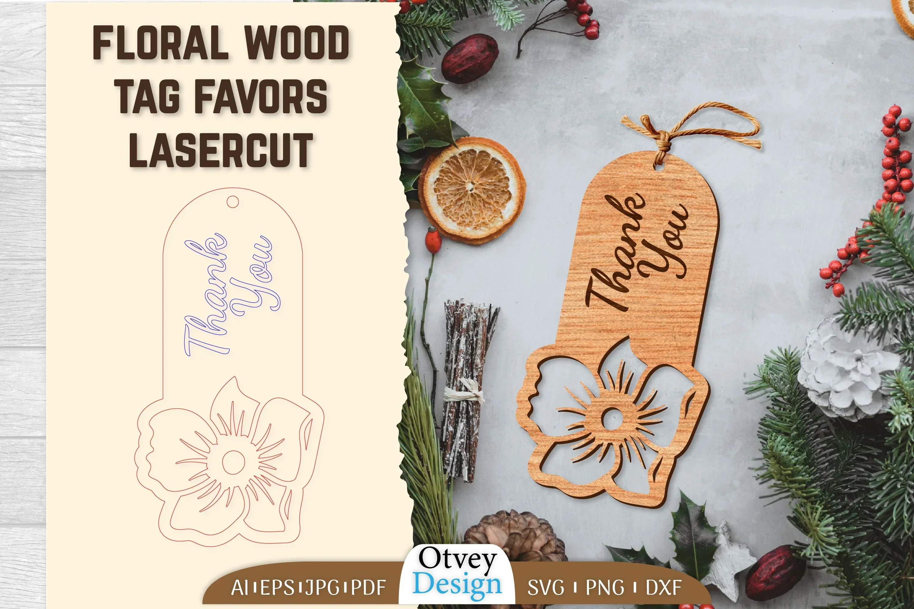 Floral Wood Tag Favors Lasercut SVG Bundle