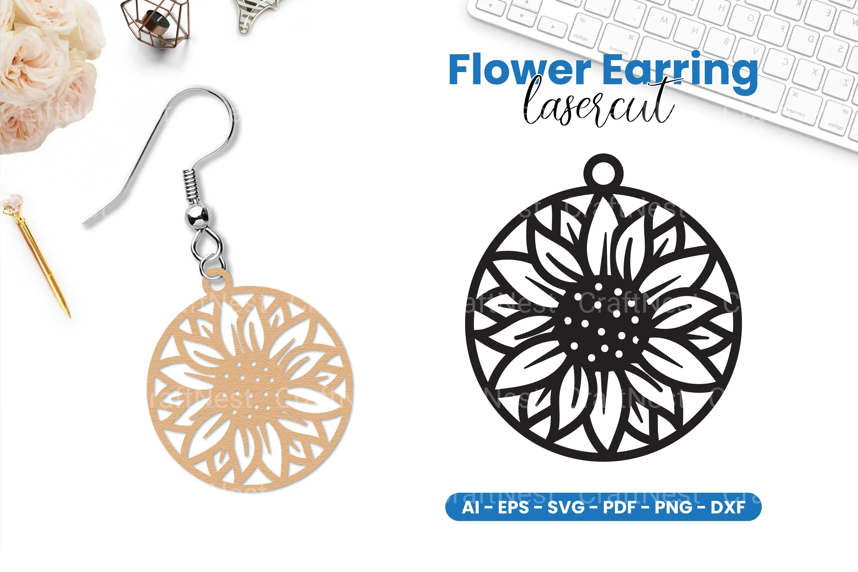 Flower Earring Lasercut SVG Bundle