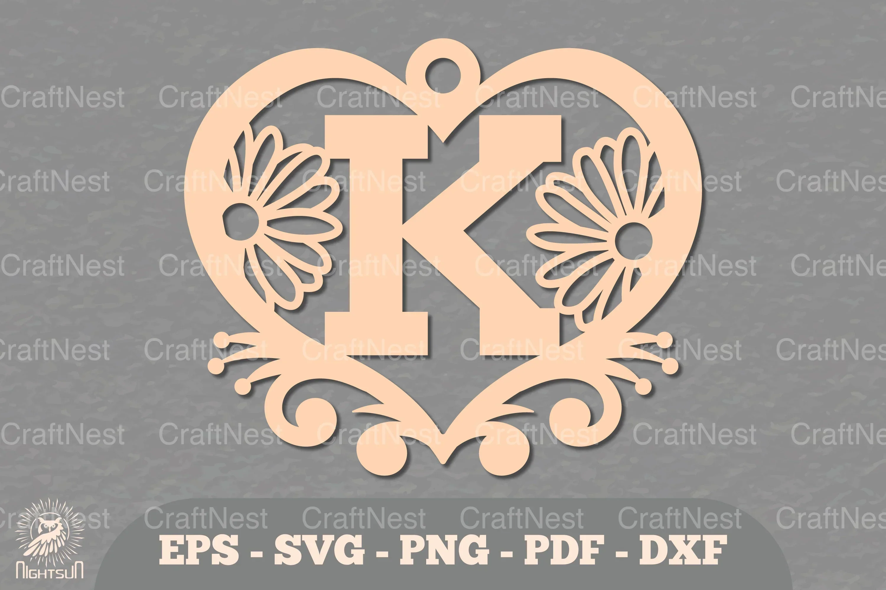 Flower Heart Alphabet Ornament - Letter K Clipart Bundle