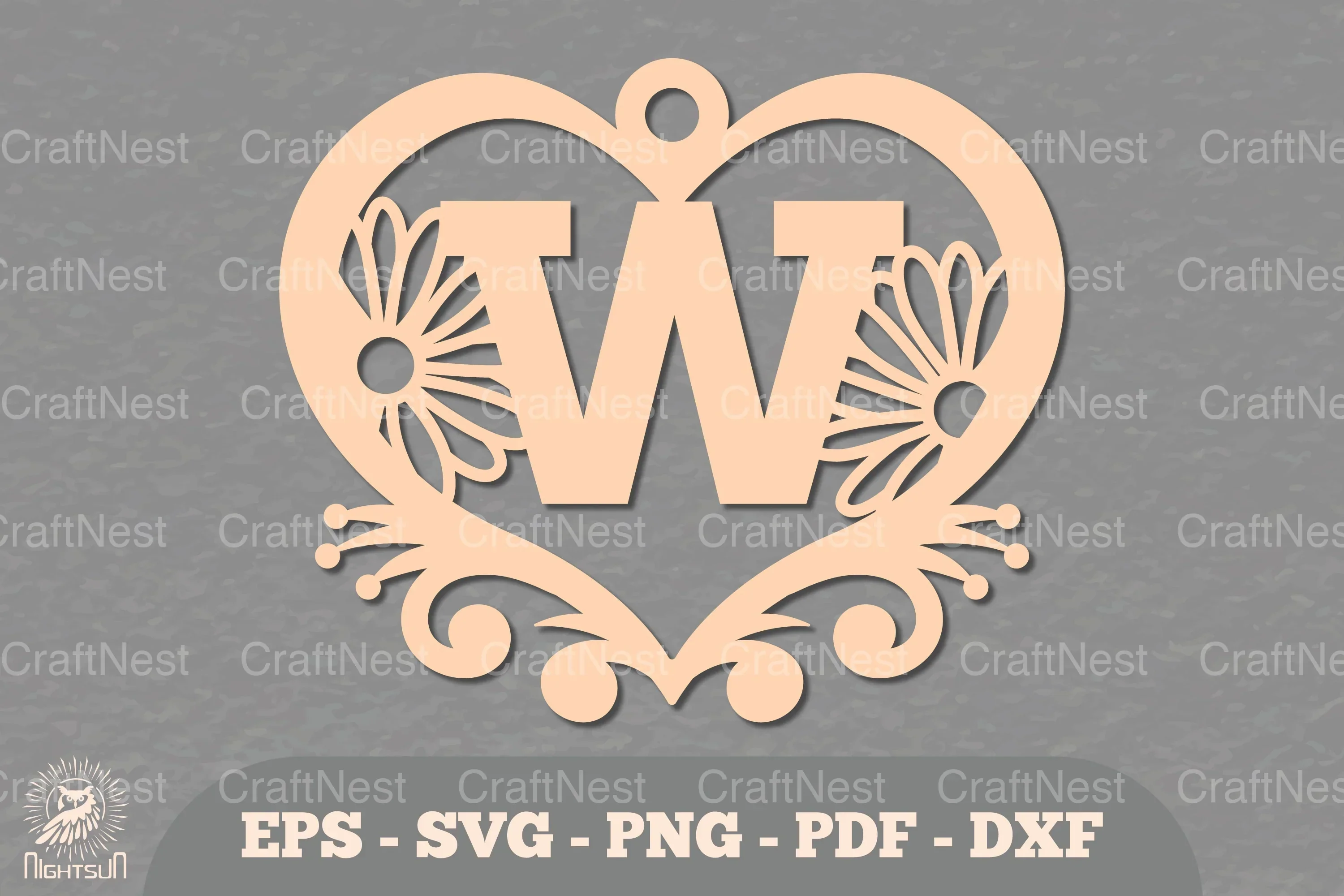 Flower Heart Alphabet Ornament - Letter W Clipart Bundle