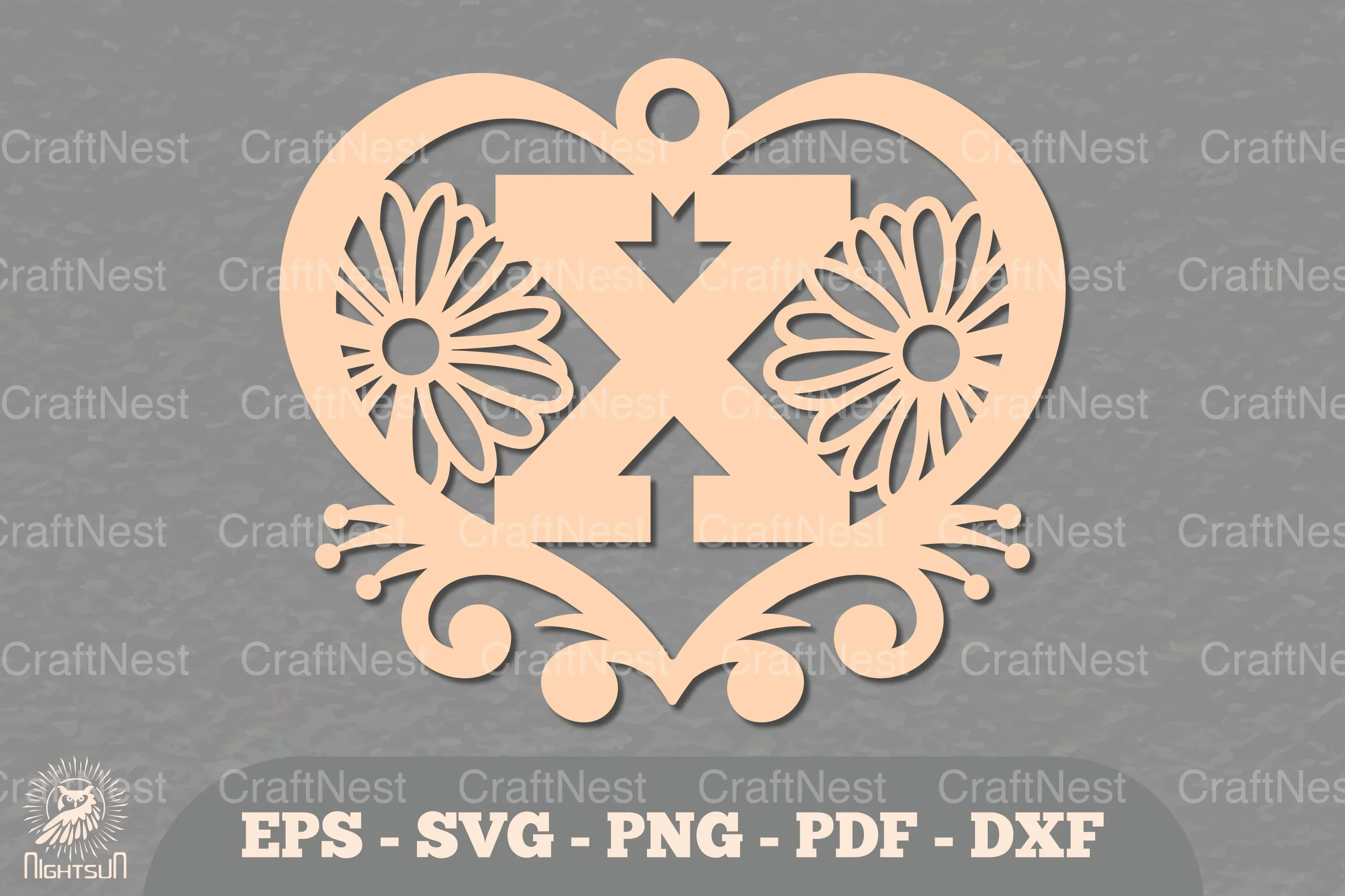 Flower Heart Alphabet Ornament Letter X Clipart Bundle
