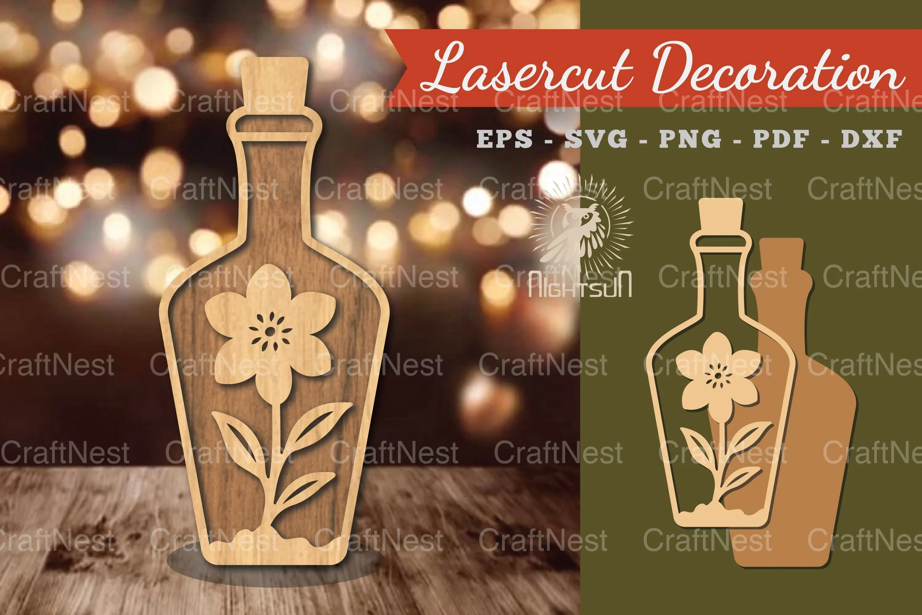 Flower in Bottle Laser Cut Decoration Clipart Bundle