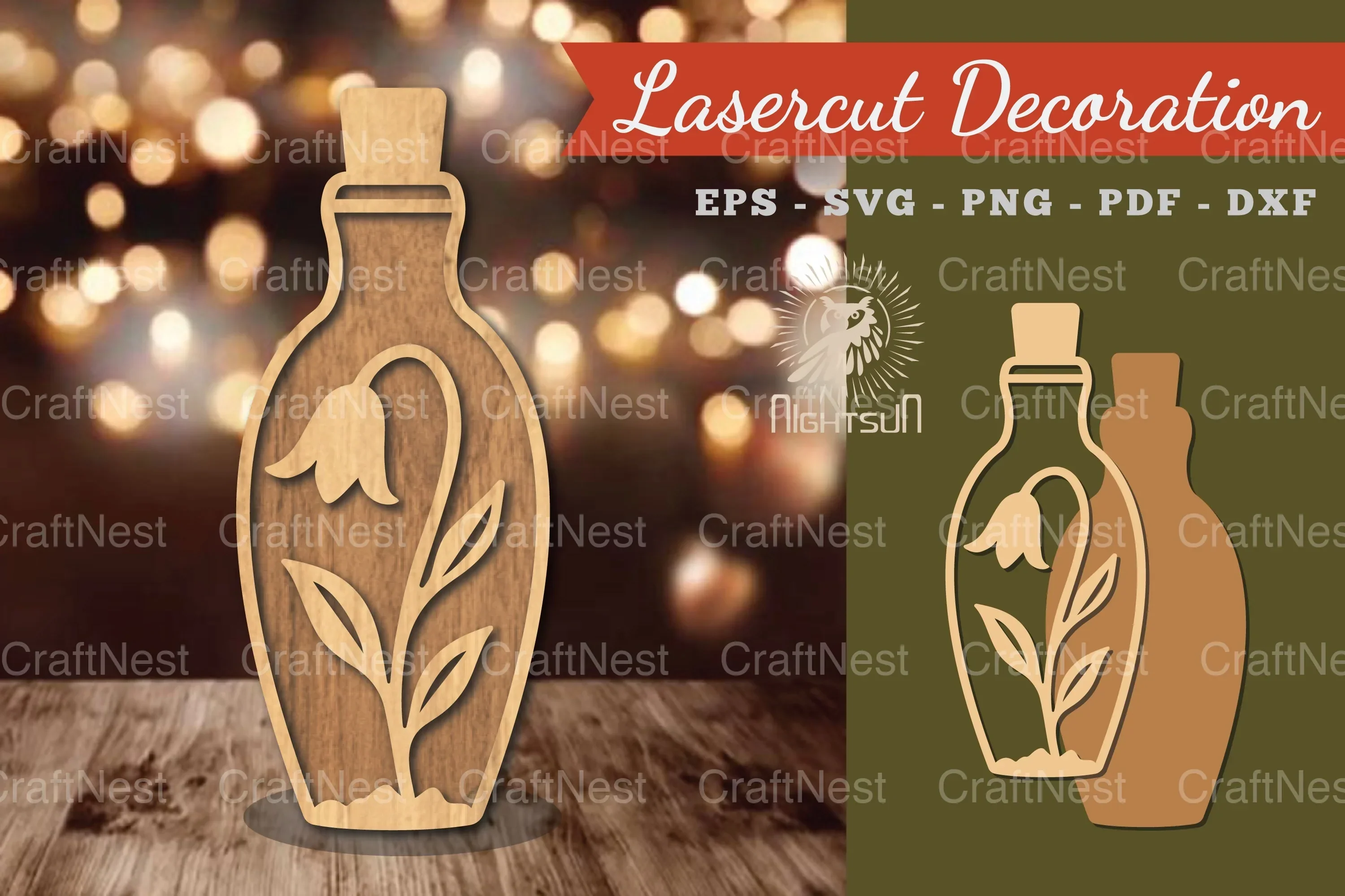 Flower in Bottle Laser Cut Decoration Clipart Bundle
