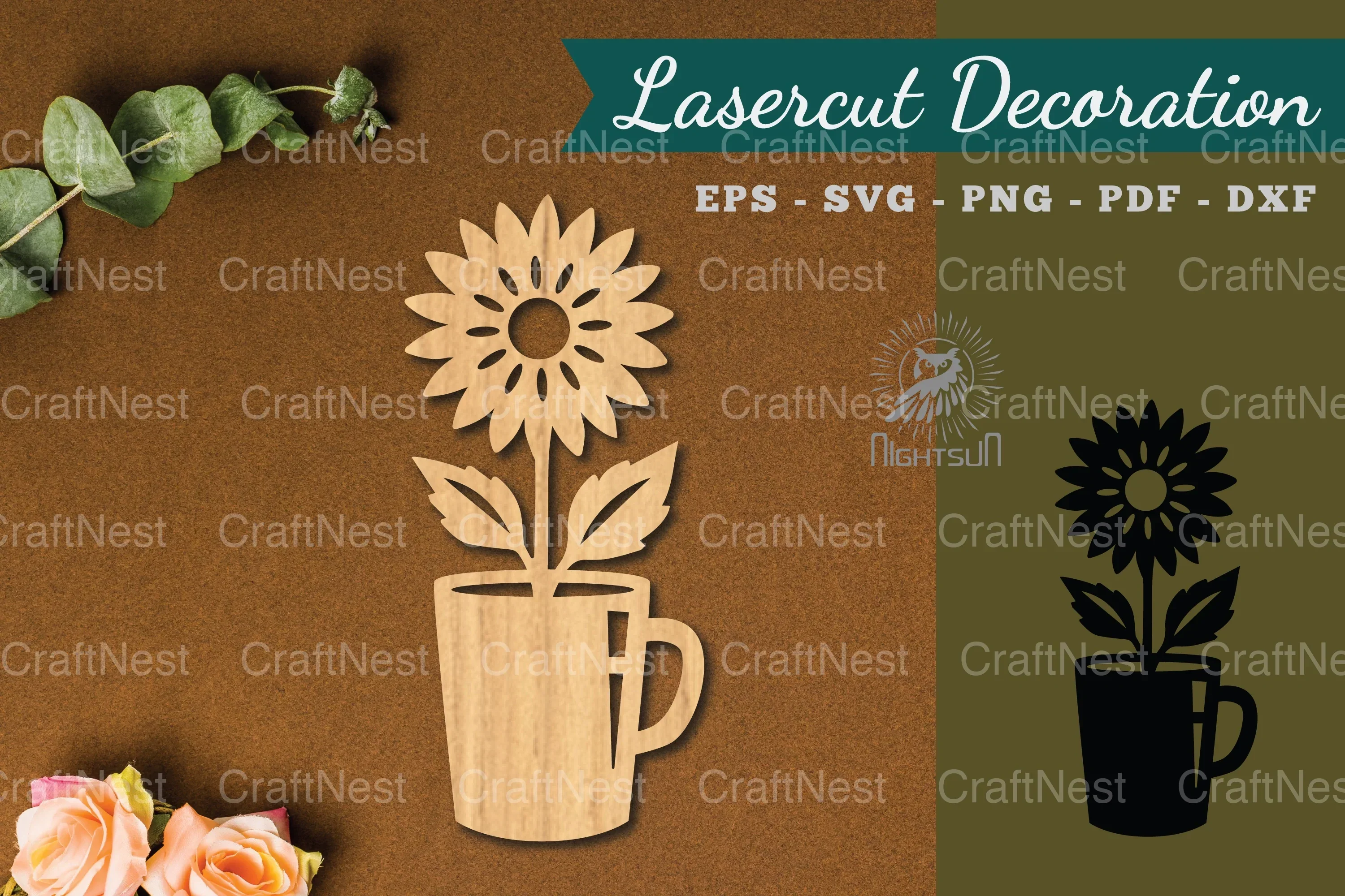 Flower in Cup Lasercut Decoration Clipart Bundle