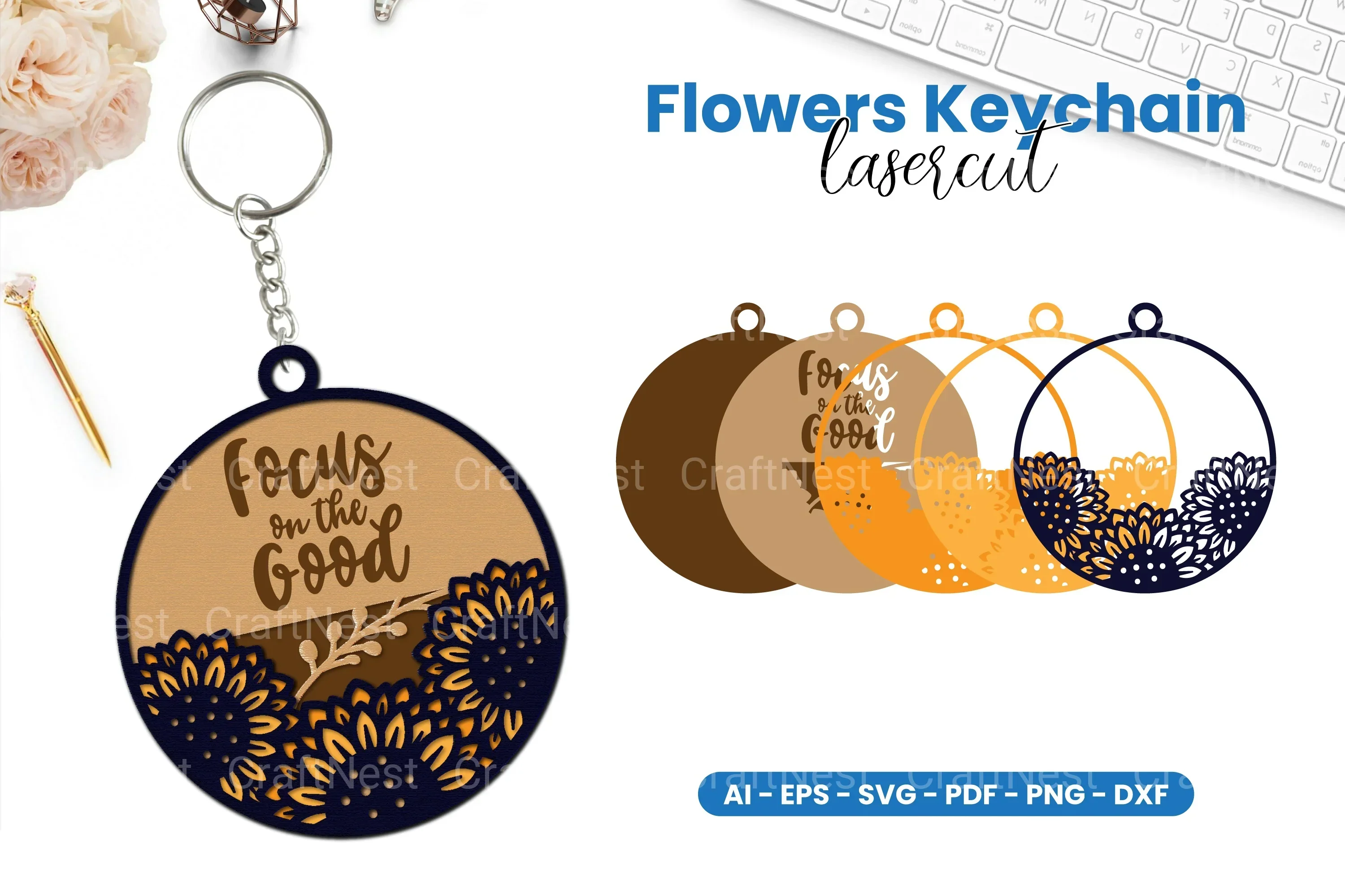 Flower Keychain Lasercut SVG Bundle