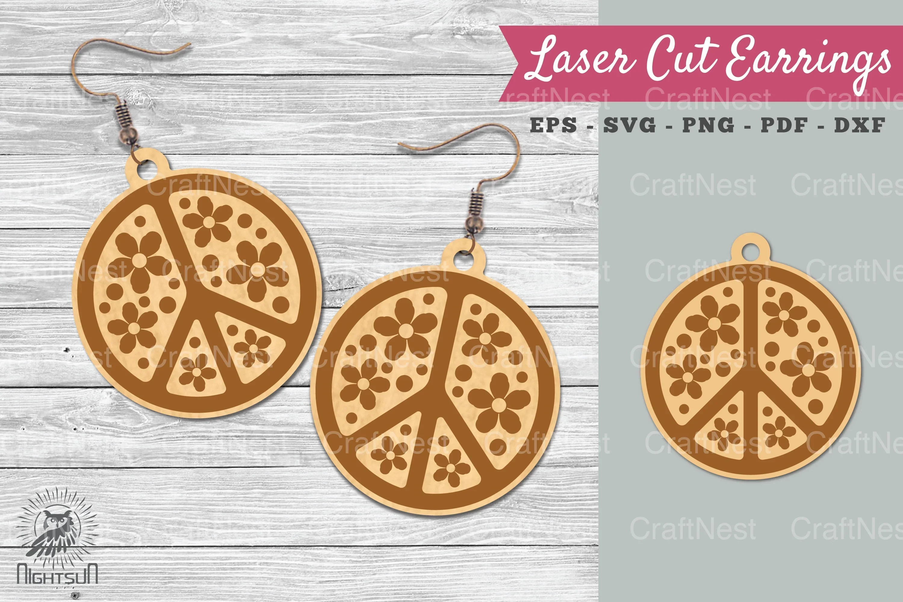 Flower Peace Laser Cut Earrings SVG Bundle