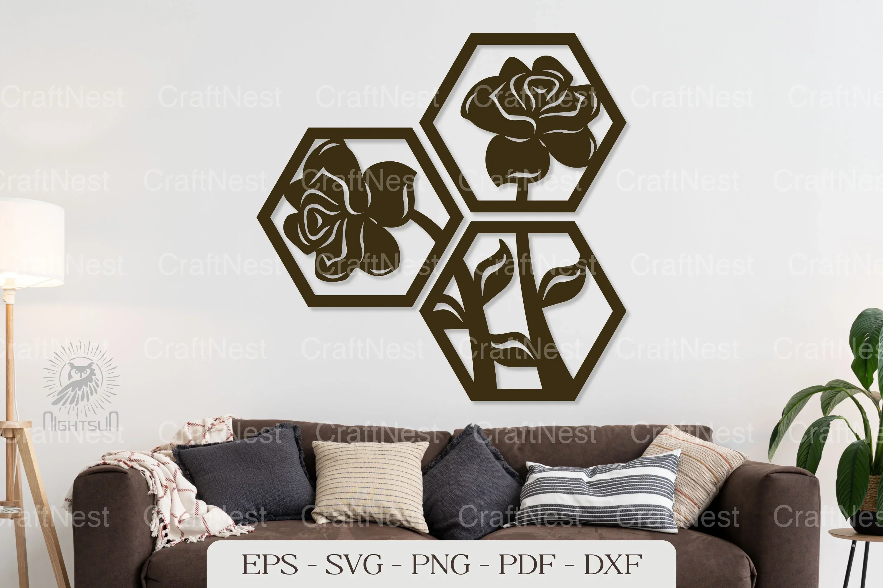 Flower Shape Hexagon Wall Decor Clipart Bundle