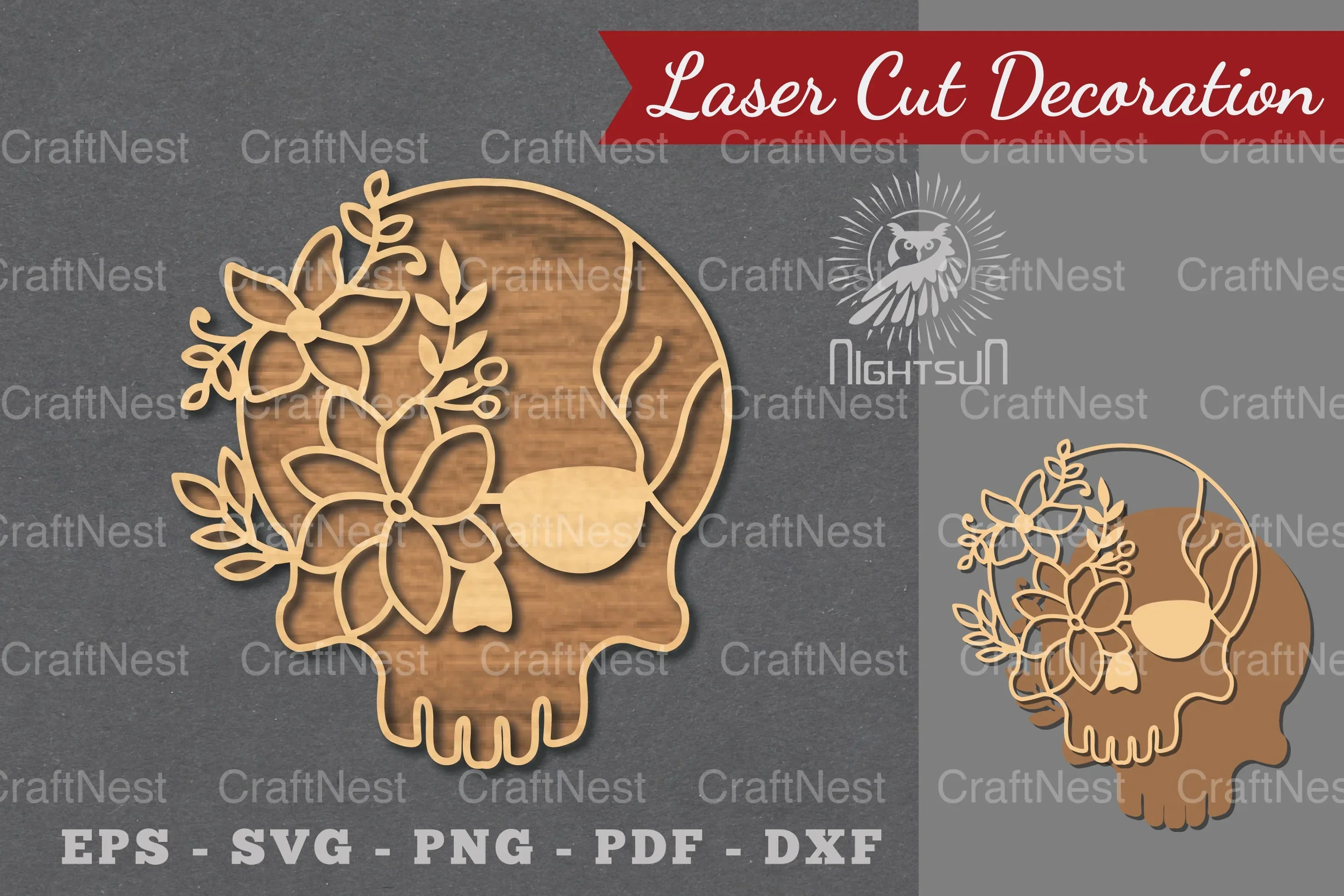 Flower Skull Laser Cut Decoration Clipart Bundle