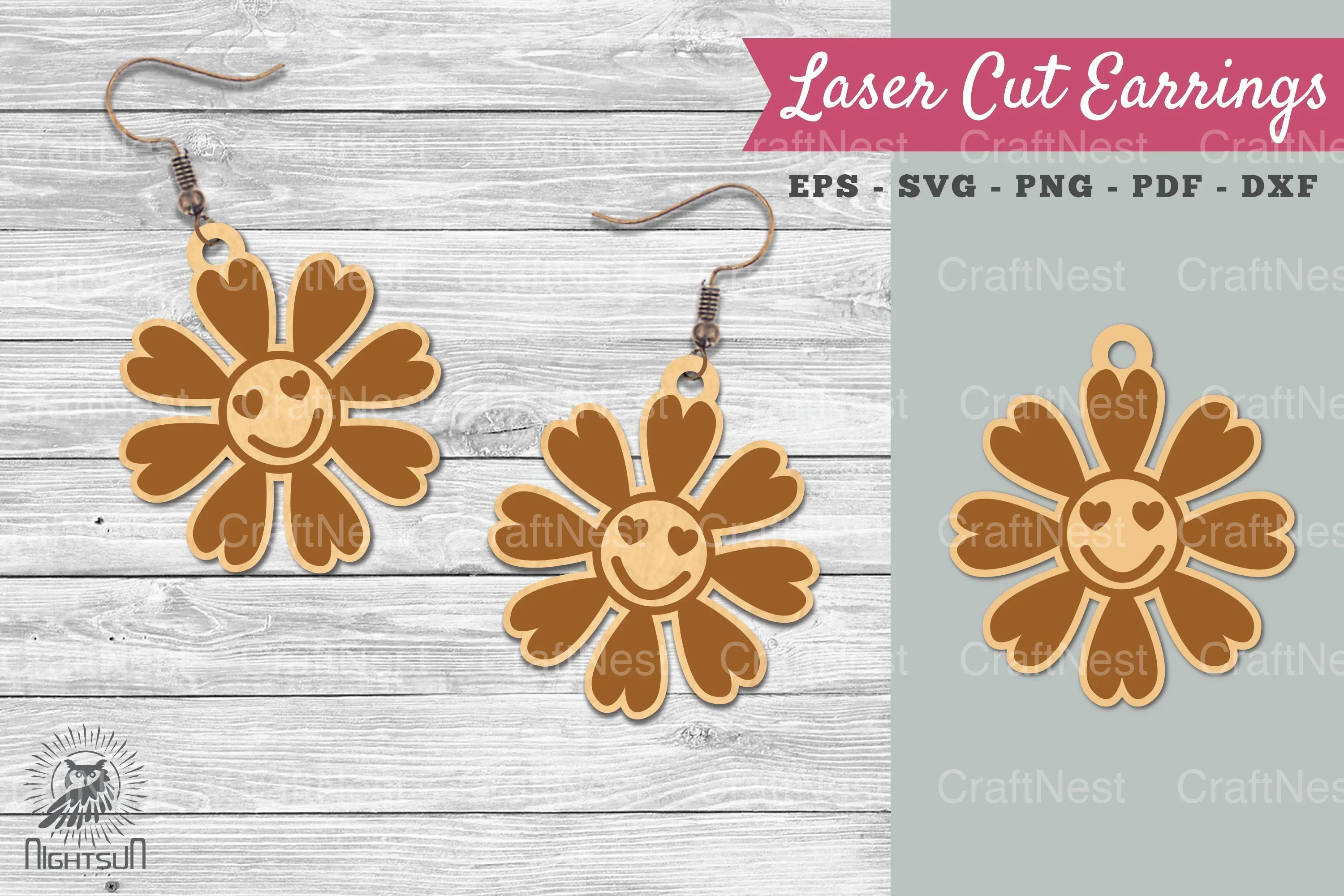 Flower Smile Laser Cut Earrings Design Bundle