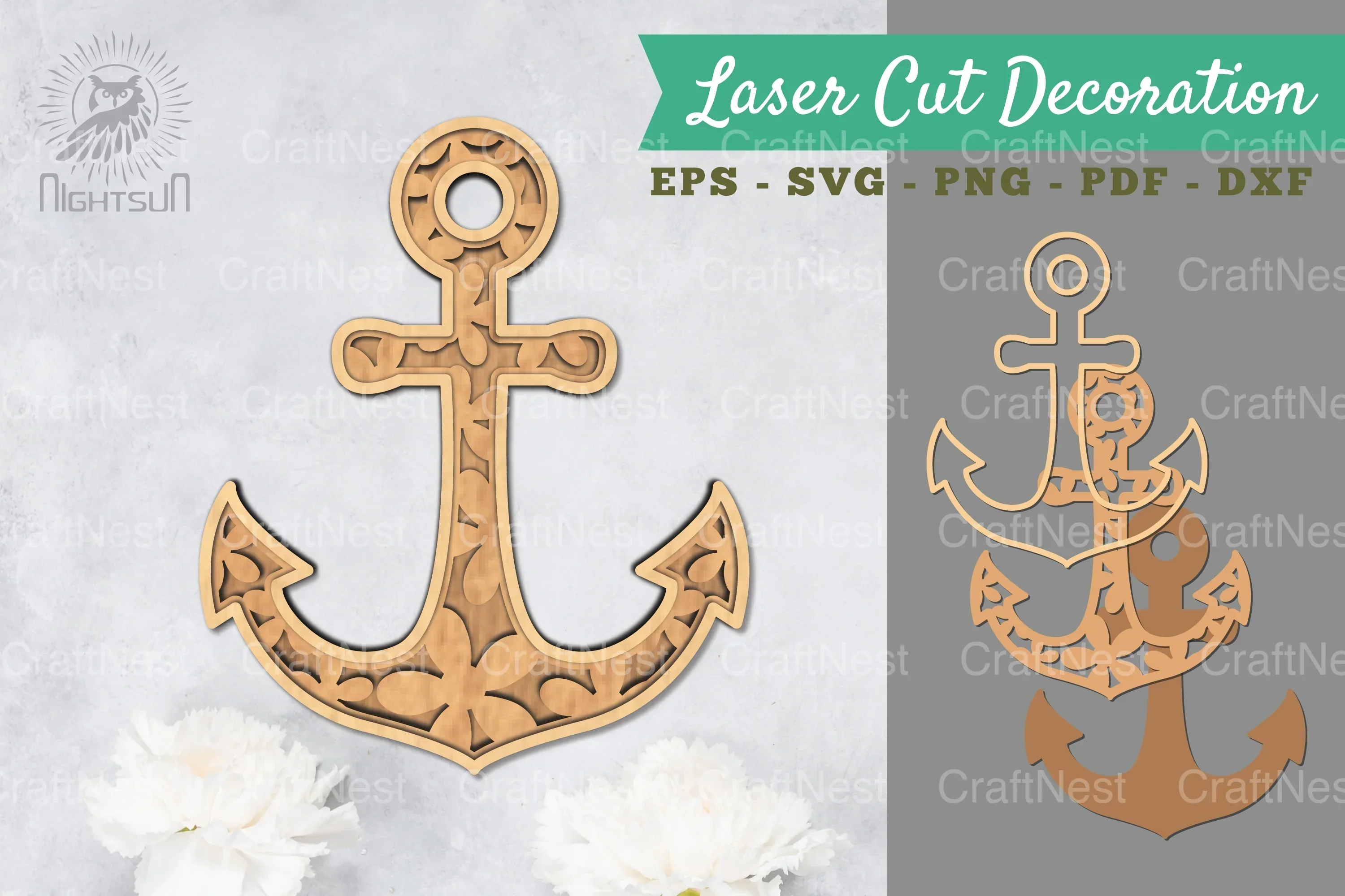 Flowers Anchor 3D Lasercut Decoration Clipart Bundle