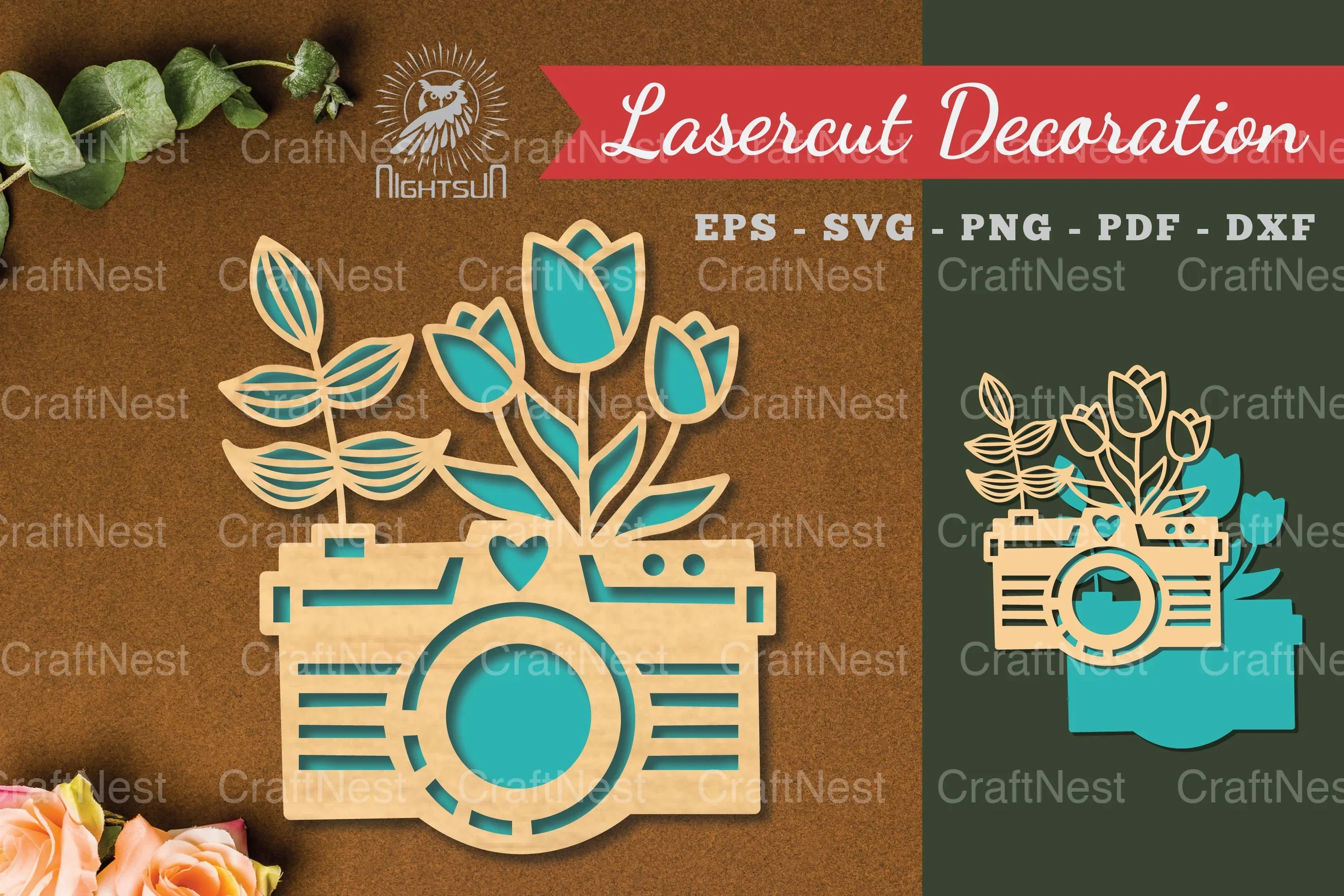 Flowers Camera Laser Cut Decoration Clipart Bundle