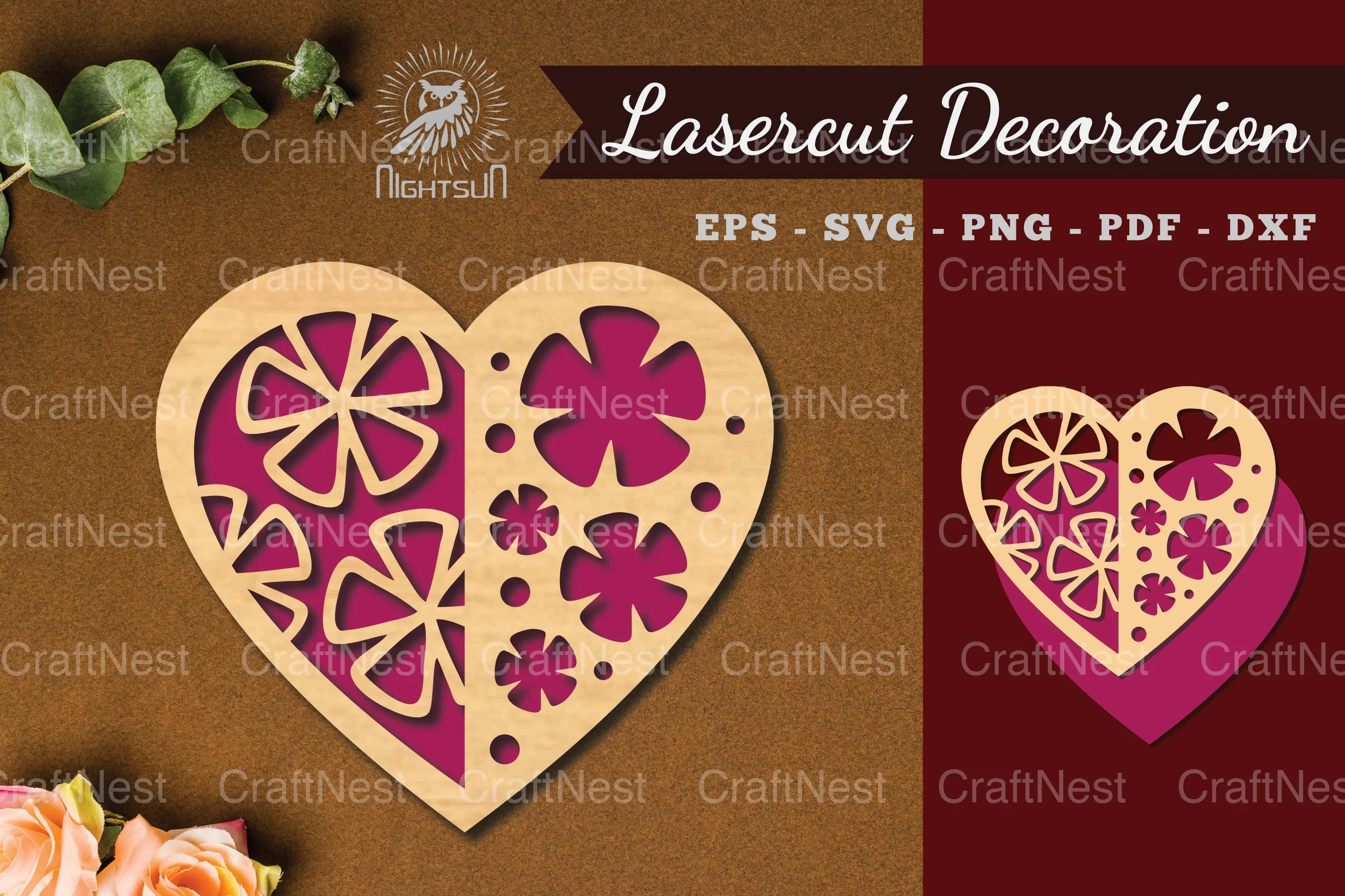 Flowers Heart Laser Cut Decoration Clipart Bundle