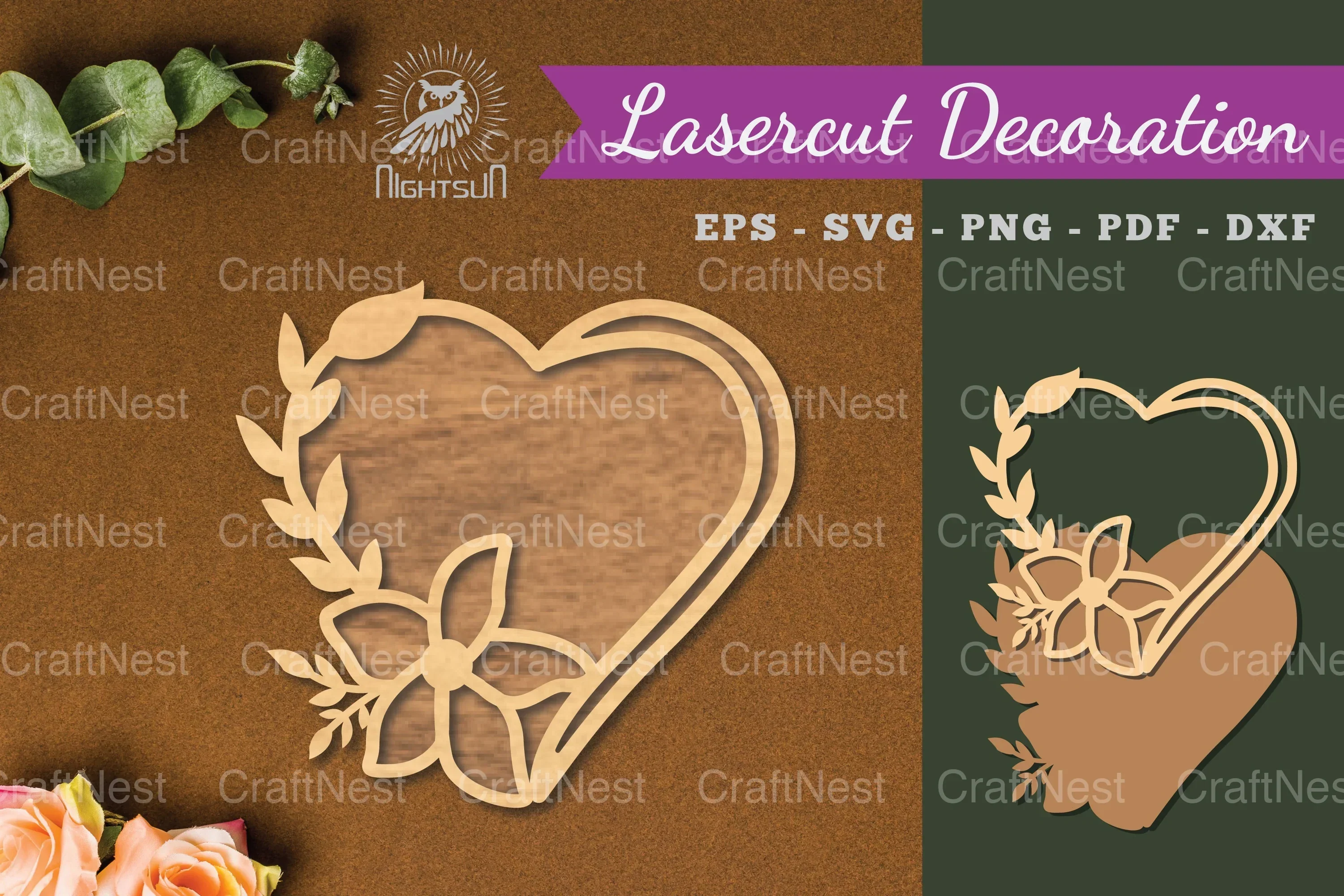 Flowers Heart Laser Cut Decoration Clipart Bundle