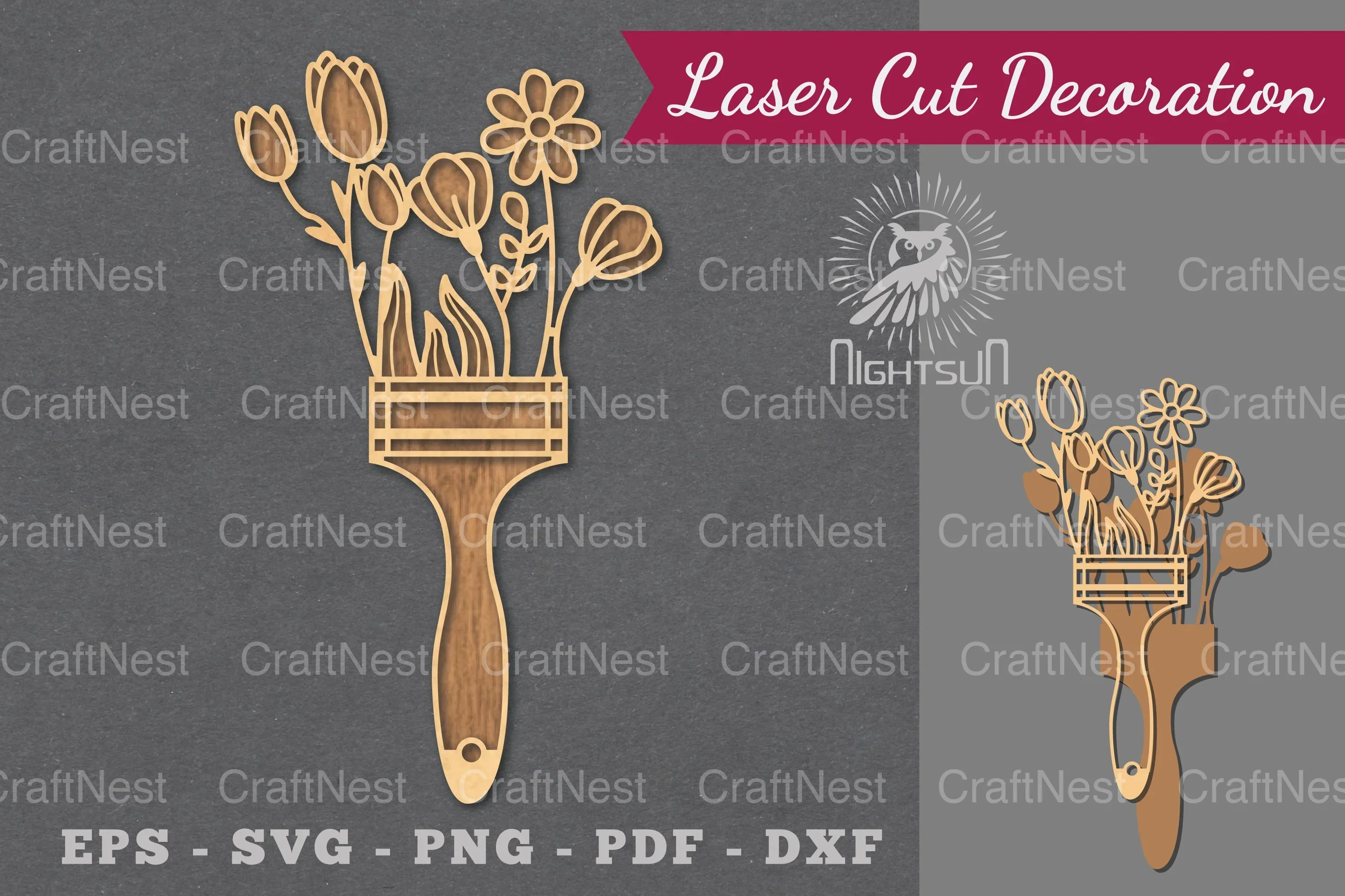 Flowers Paintbrush Laser Cut Decoration Clipart Bundle