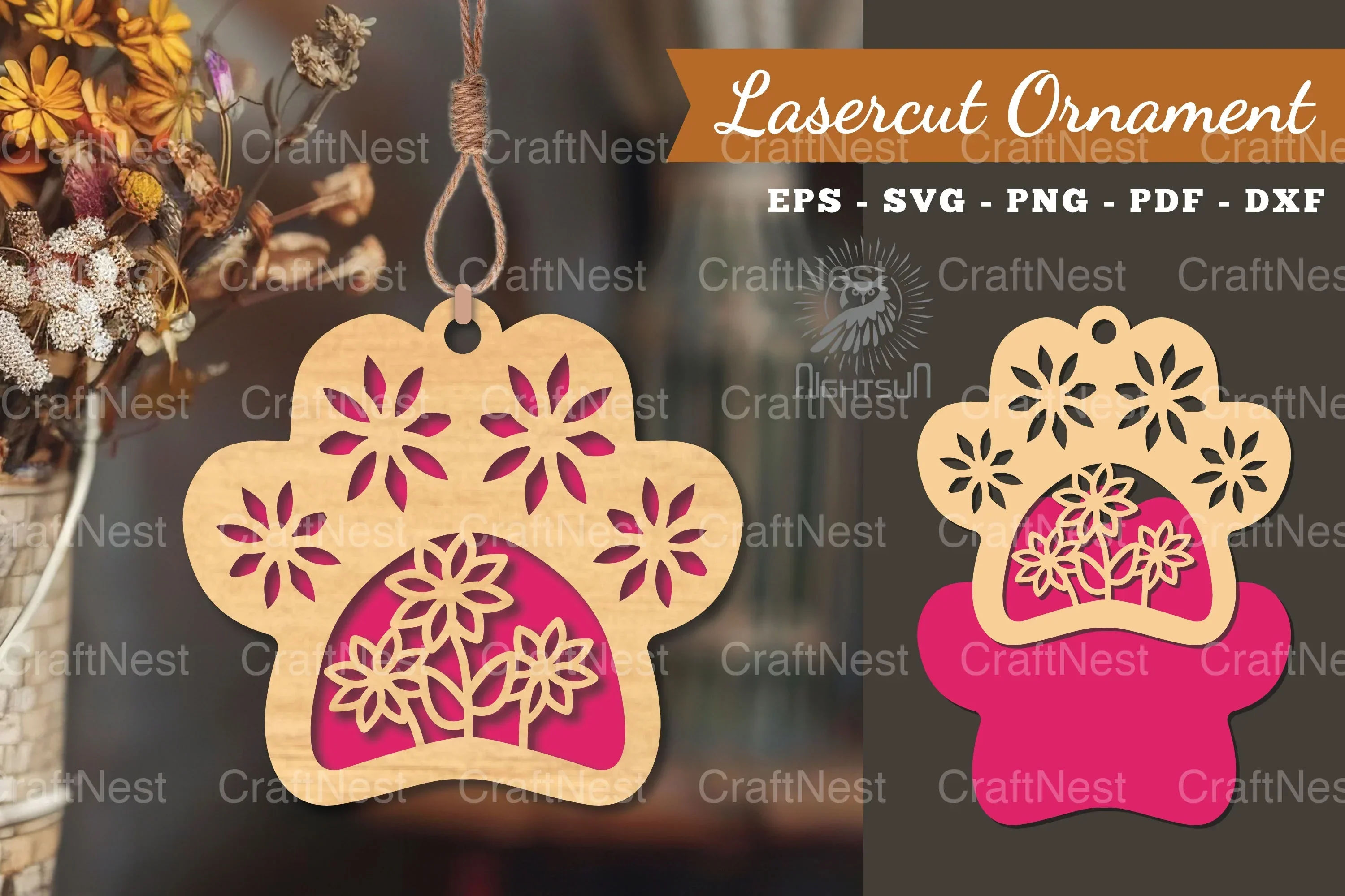 Flowers Paw Laser Cut Ornament Clipart Bundle