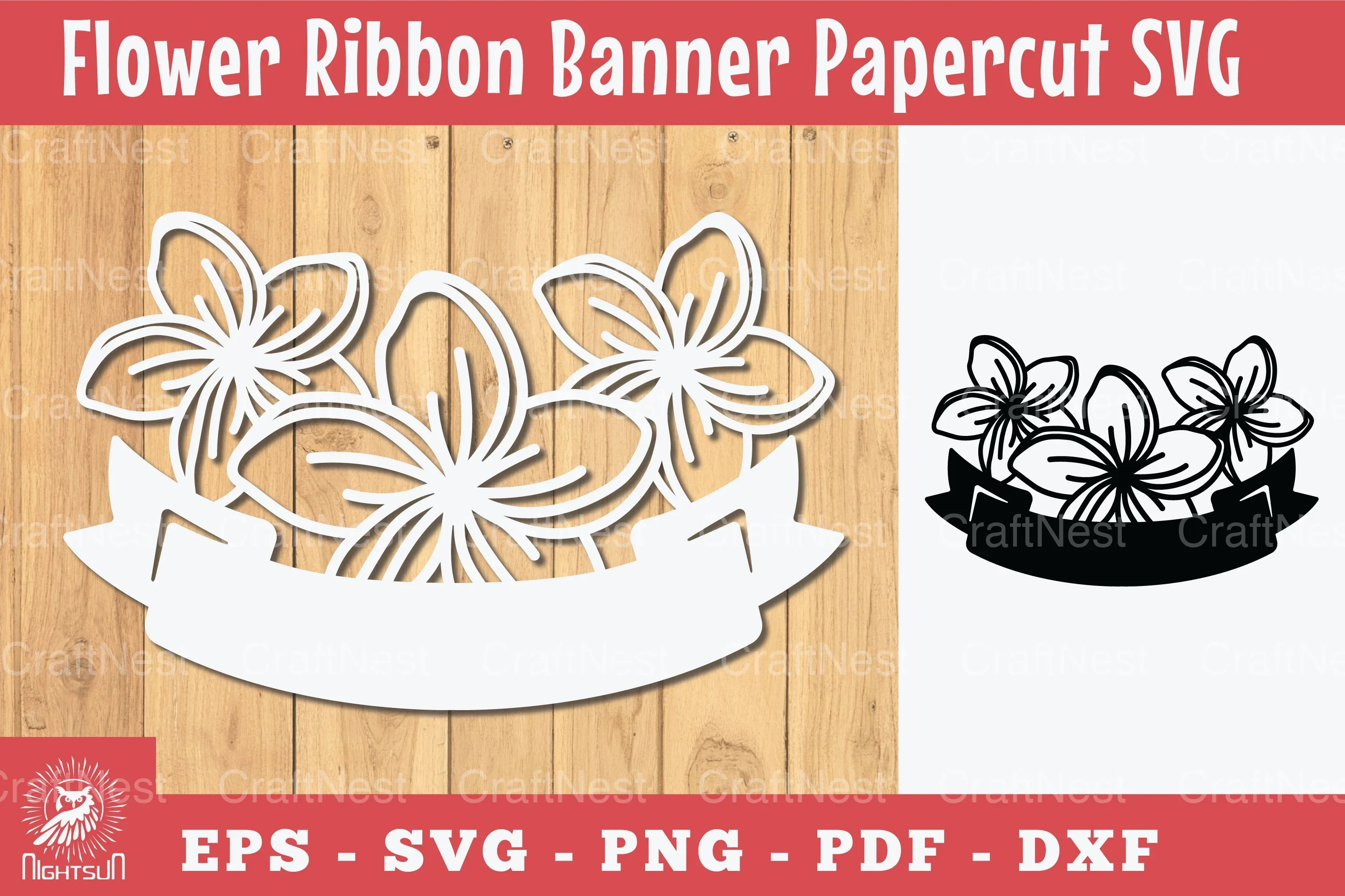 Flowers Ribbon Banner Papercut Clipart Bundle