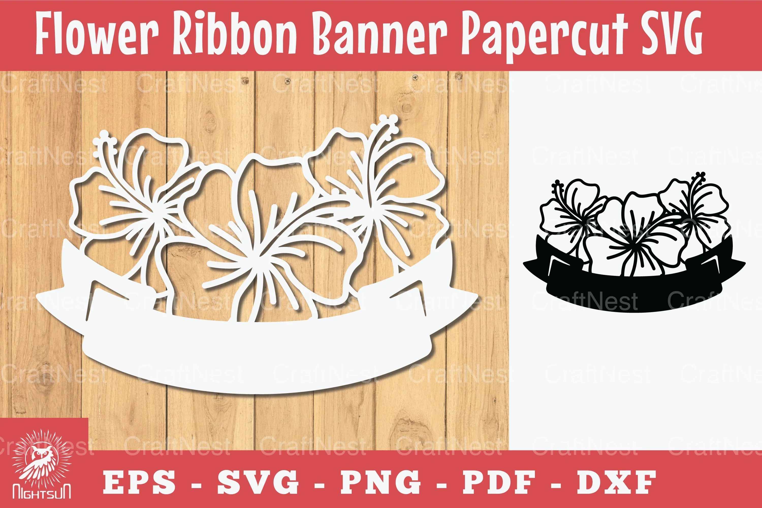 Flowers Ribbon Banner Papercut Clipart Bundle