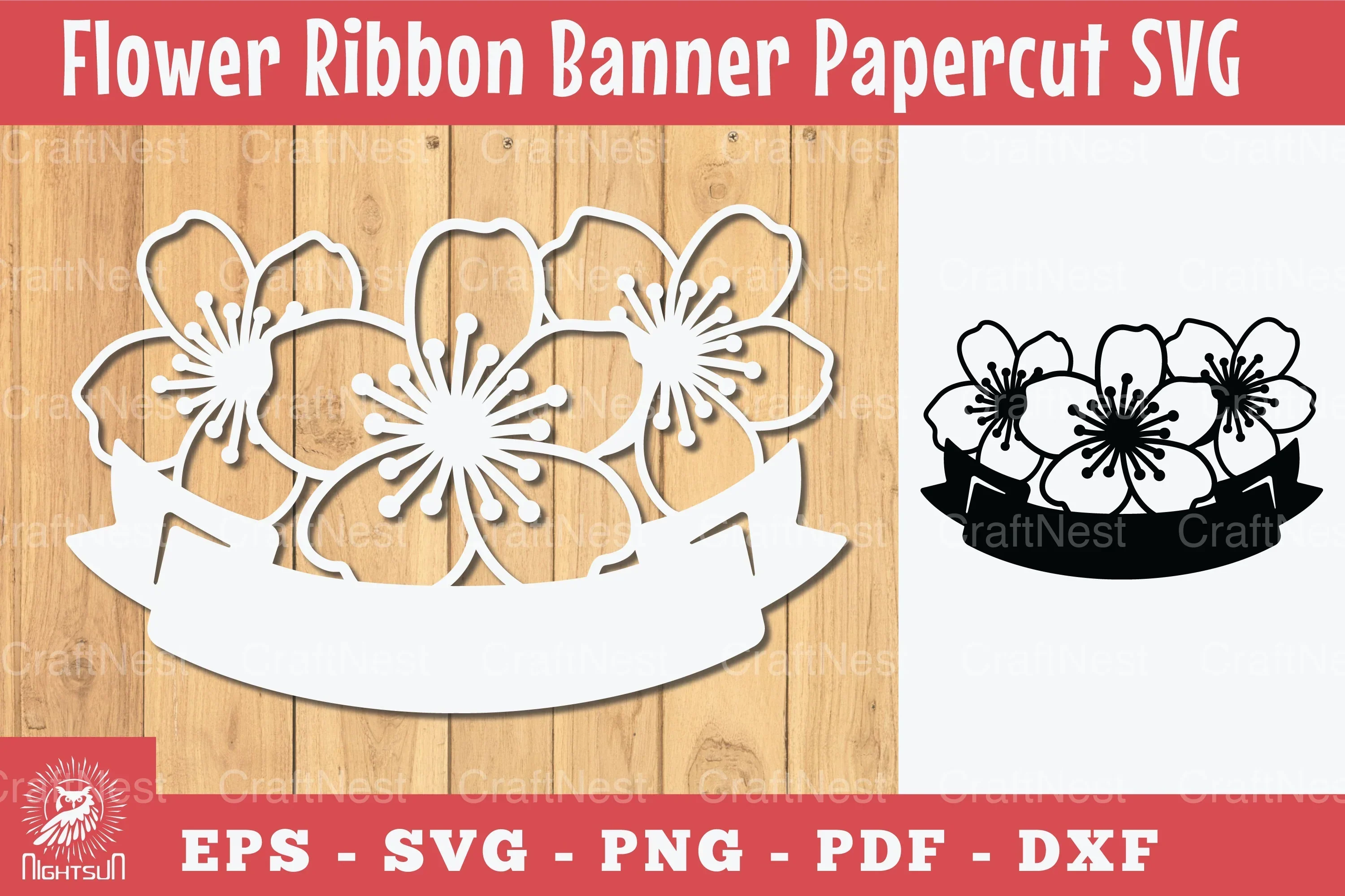 Flowers Ribbon Banner Papercut Clipart Bundle