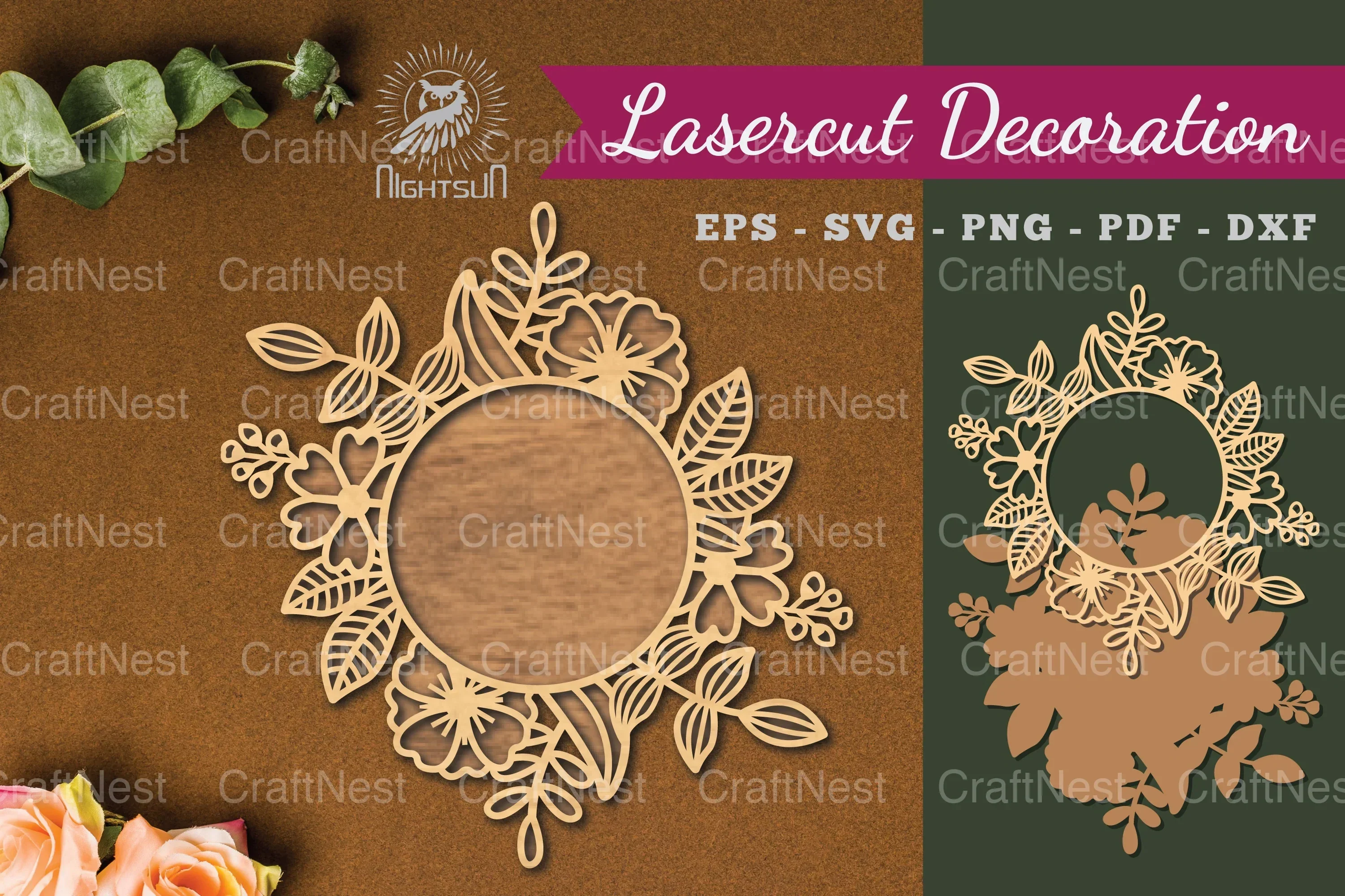 Flowers Round Laser Cut Decoration Clipart Bundle