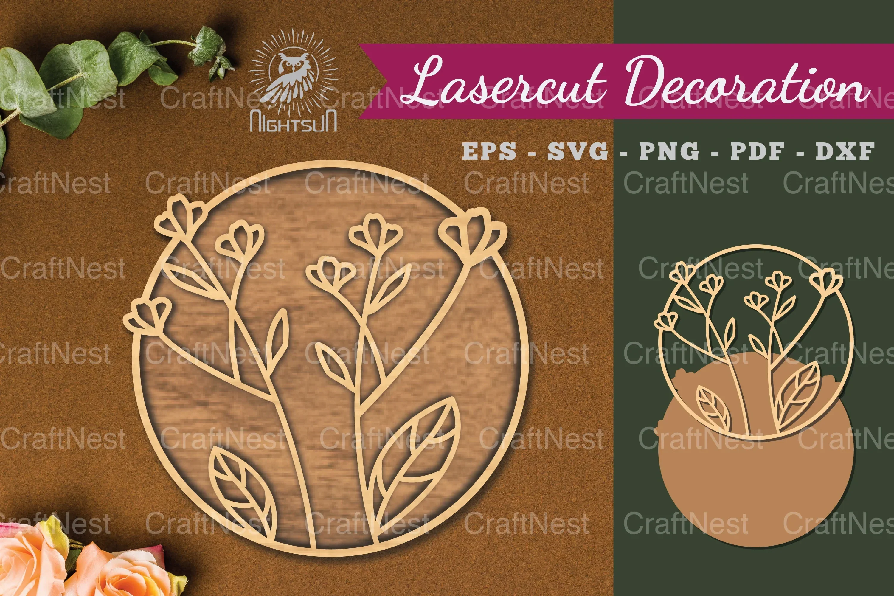 Flowers Round Laser Cut Decoration Clipart Bundle