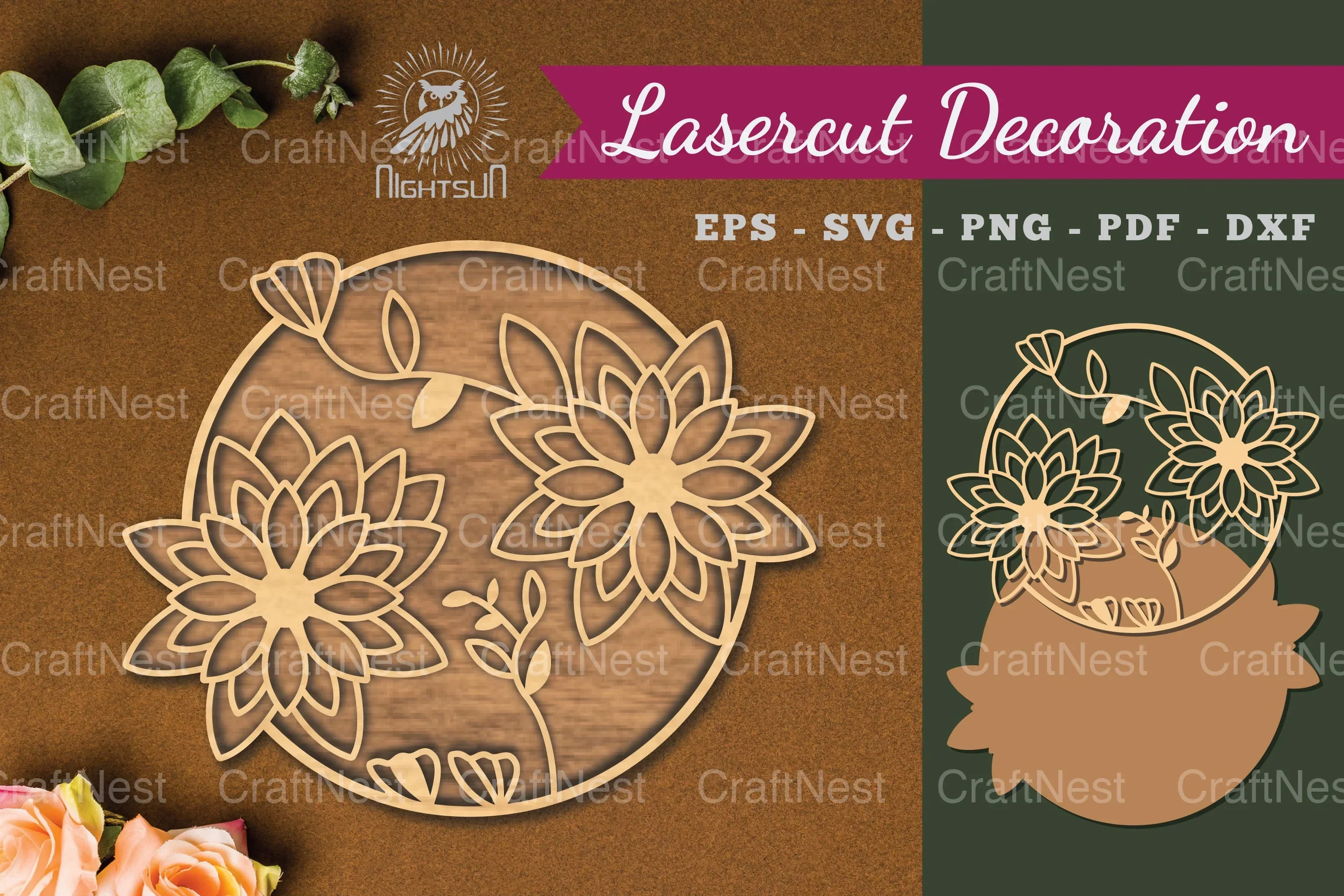Flowers Round Laser Cut Decoration Clipart Bundle